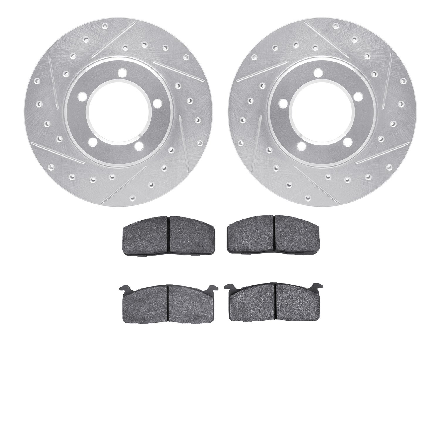 7502-76001 Drilled/Slotted Brake Rotors w/5000 Advanced Brake Pads Kit [Silver], 1979-1983 Lexus/Toyota/Scion, Position: Front