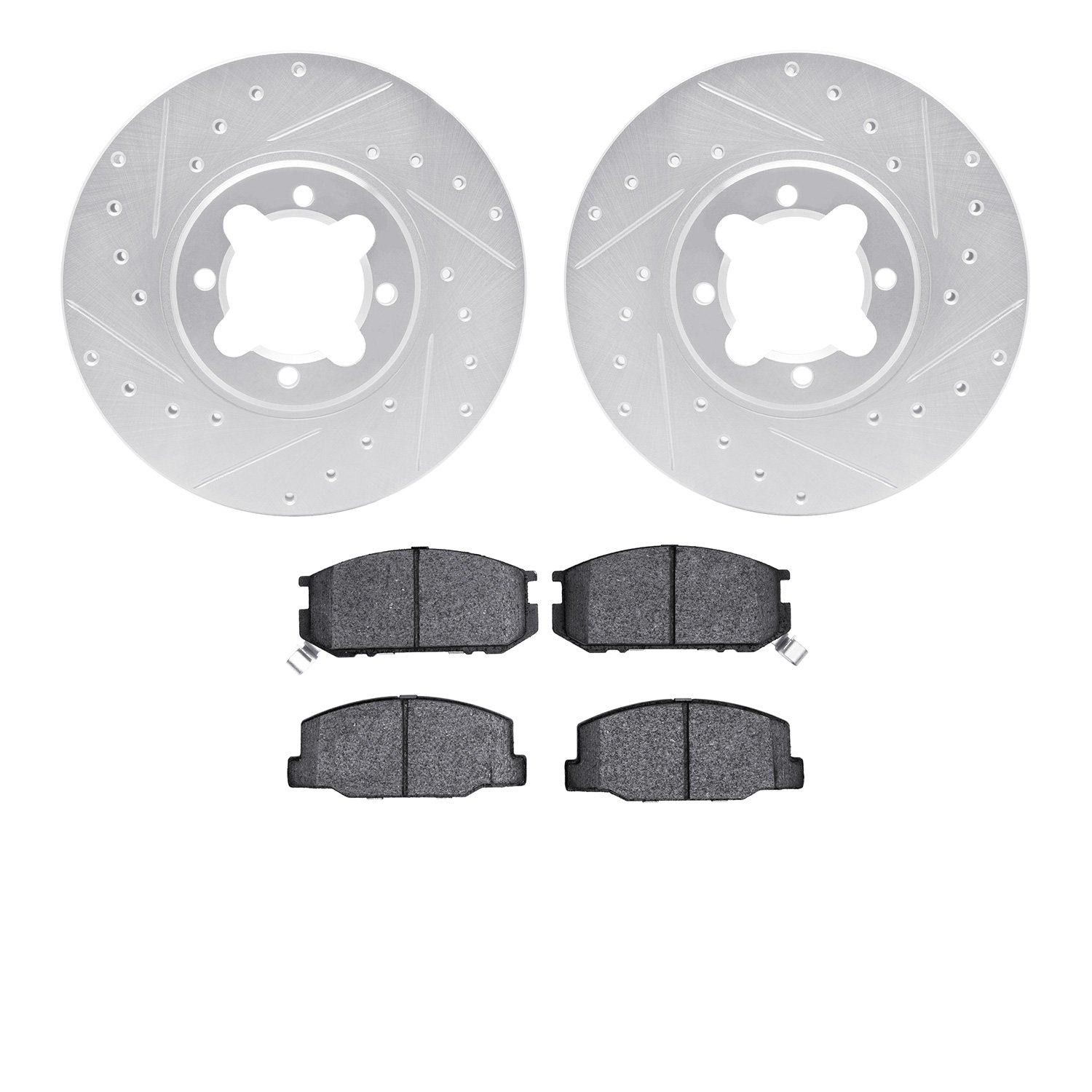 7502-76003 Drilled/Slotted Brake Rotors w/5000 Advanced Brake Pads Kit [Silver], 1982-1985 Lexus/Toyota/Scion, Position: Front