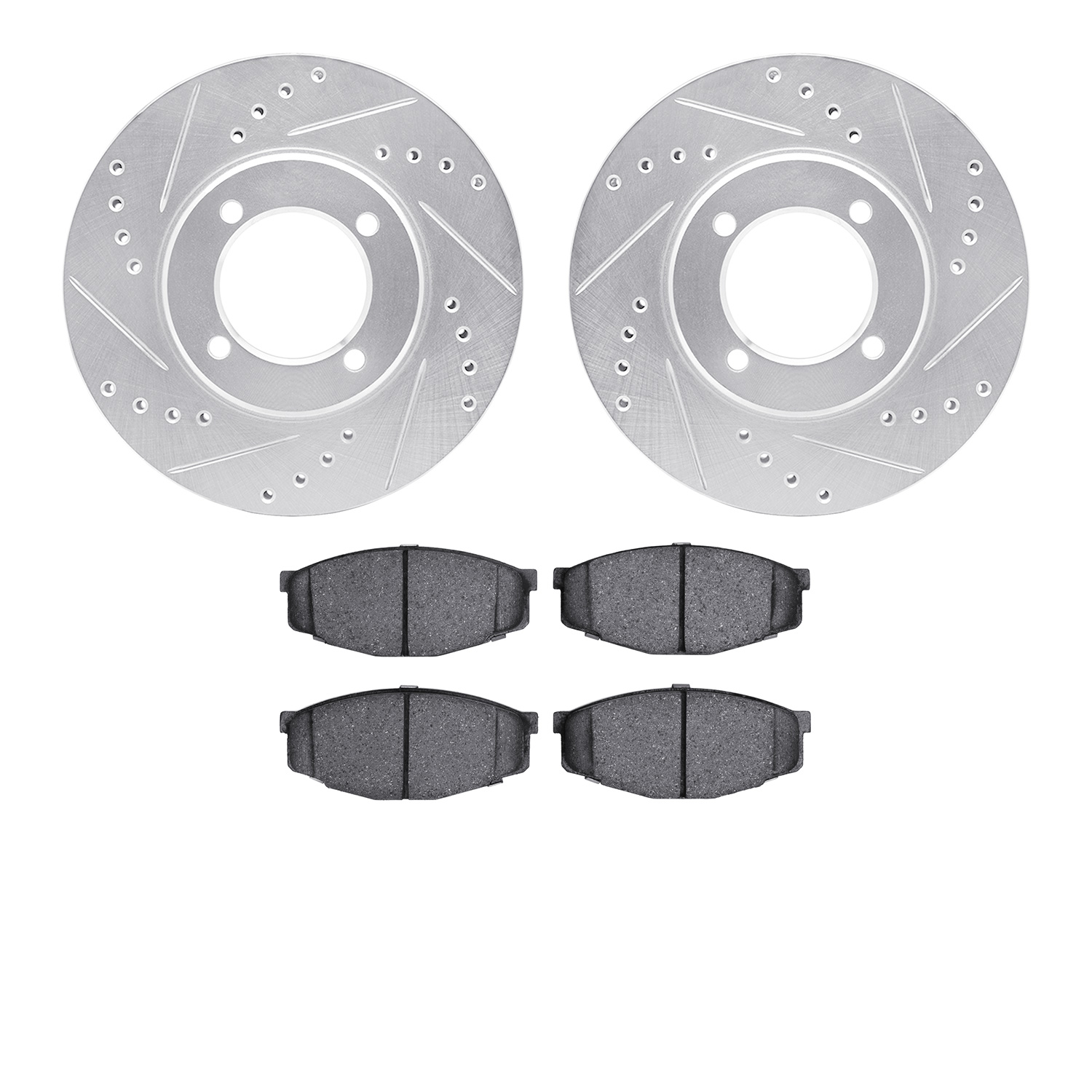7502-76012 Drilled/Slotted Brake Rotors w/5000 Advanced Brake Pads Kit [Silver], 1984-1987 Lexus/Toyota/Scion, Position: Front