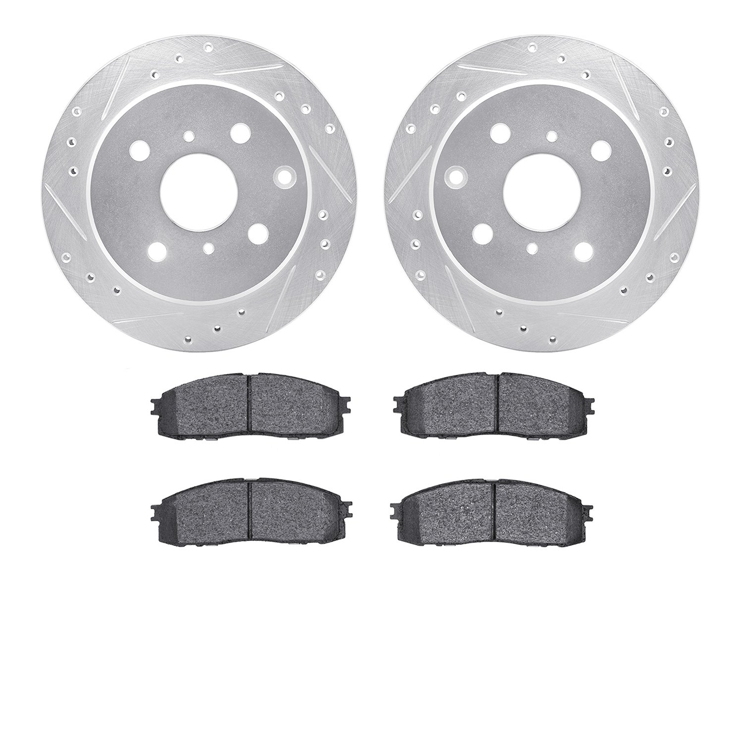 7502-76013 Drilled/Slotted Brake Rotors w/5000 Advanced Brake Pads Kit [Silver], 1984-1988 Lexus/Toyota/Scion, Position: Rear