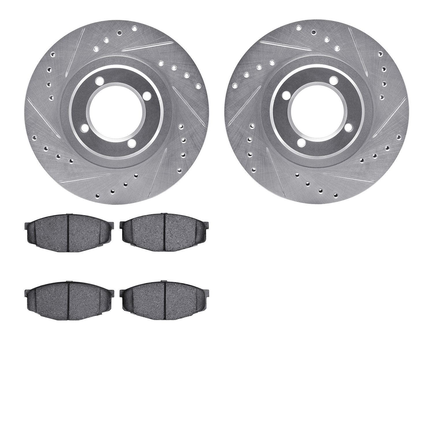 7502-76018 Drilled/Slotted Brake Rotors w/5000 Advanced Brake Pads Kit [Silver], 1985-1988 Lexus/Toyota/Scion, Position: Front