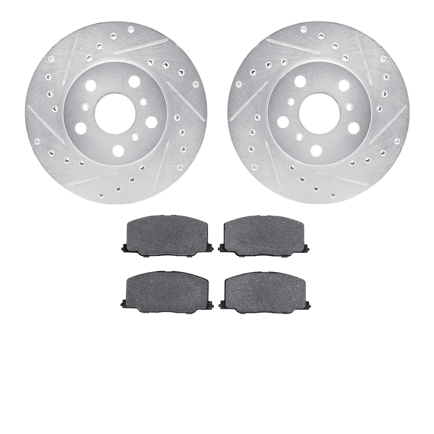 7502-76024 Drilled/Slotted Brake Rotors w/5000 Advanced Brake Pads Kit [Silver], 1987-1991 Lexus/Toyota/Scion, Position: Front