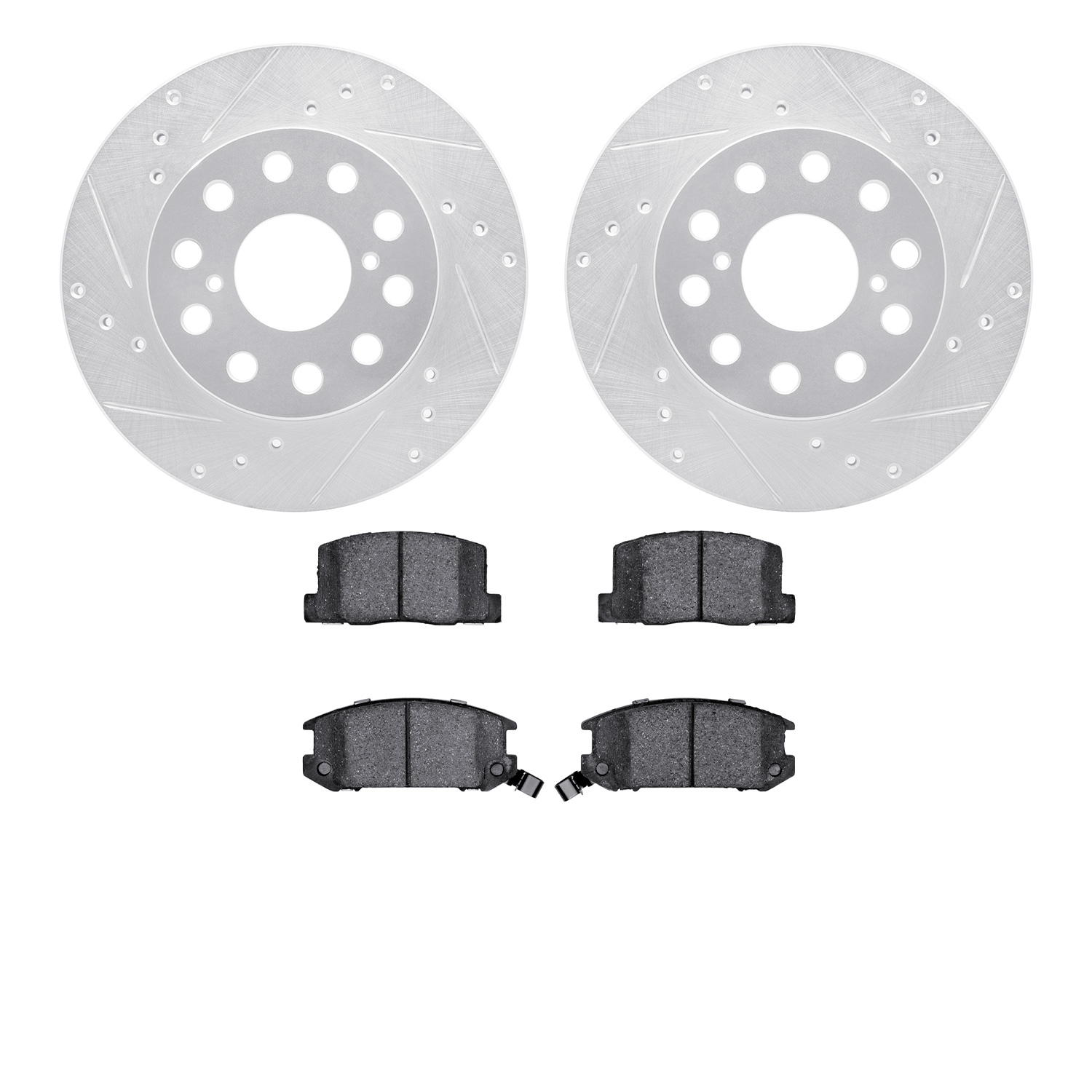 7502-76035 Drilled/Slotted Brake Rotors w/5000 Advanced Brake Pads Kit [Silver], 1991-1995 Lexus/Toyota/Scion, Position: Rear