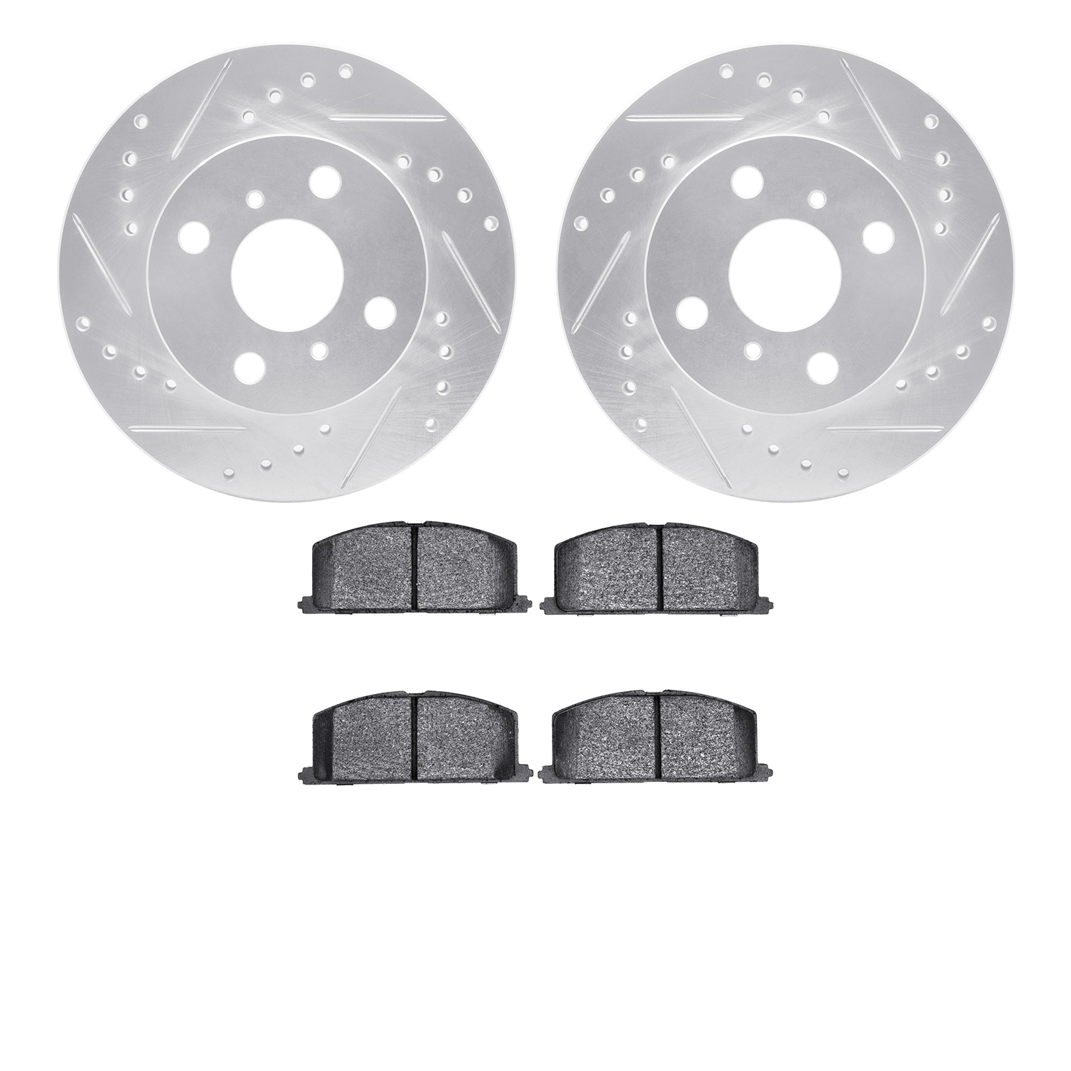 7502-76036 Drilled/Slotted Brake Rotors w/5000 Advanced Brake Pads Kit [Silver], 1995-1999 Lexus/Toyota/Scion, Position: Front
