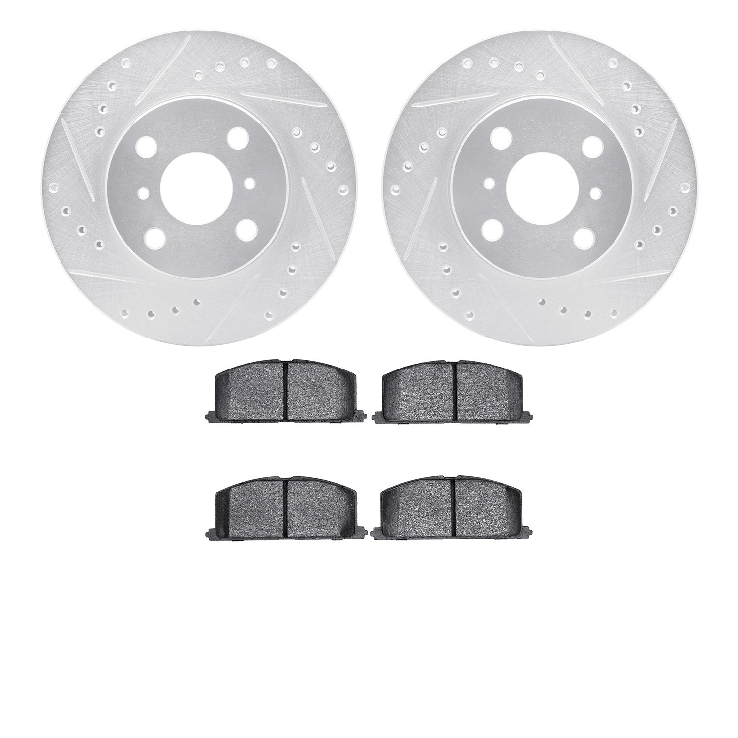7502-76037 Drilled/Slotted Brake Rotors w/5000 Advanced Brake Pads Kit [Silver], 1992-1995 Lexus/Toyota/Scion, Position: Front