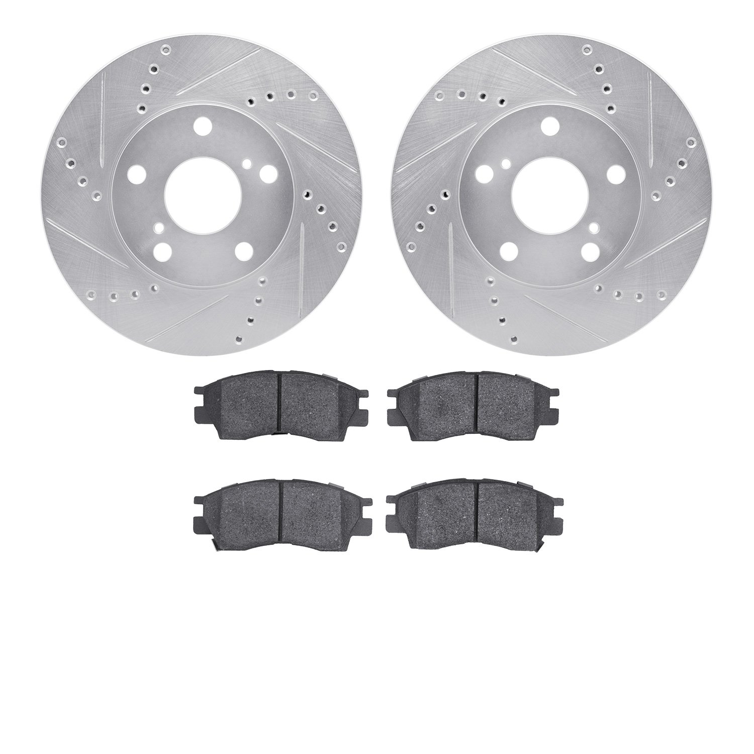7502-76039 Drilled/Slotted Brake Rotors w/5000 Advanced Brake Pads Kit [Silver], 1992-2003 Lexus/Toyota/Scion, Position: Front