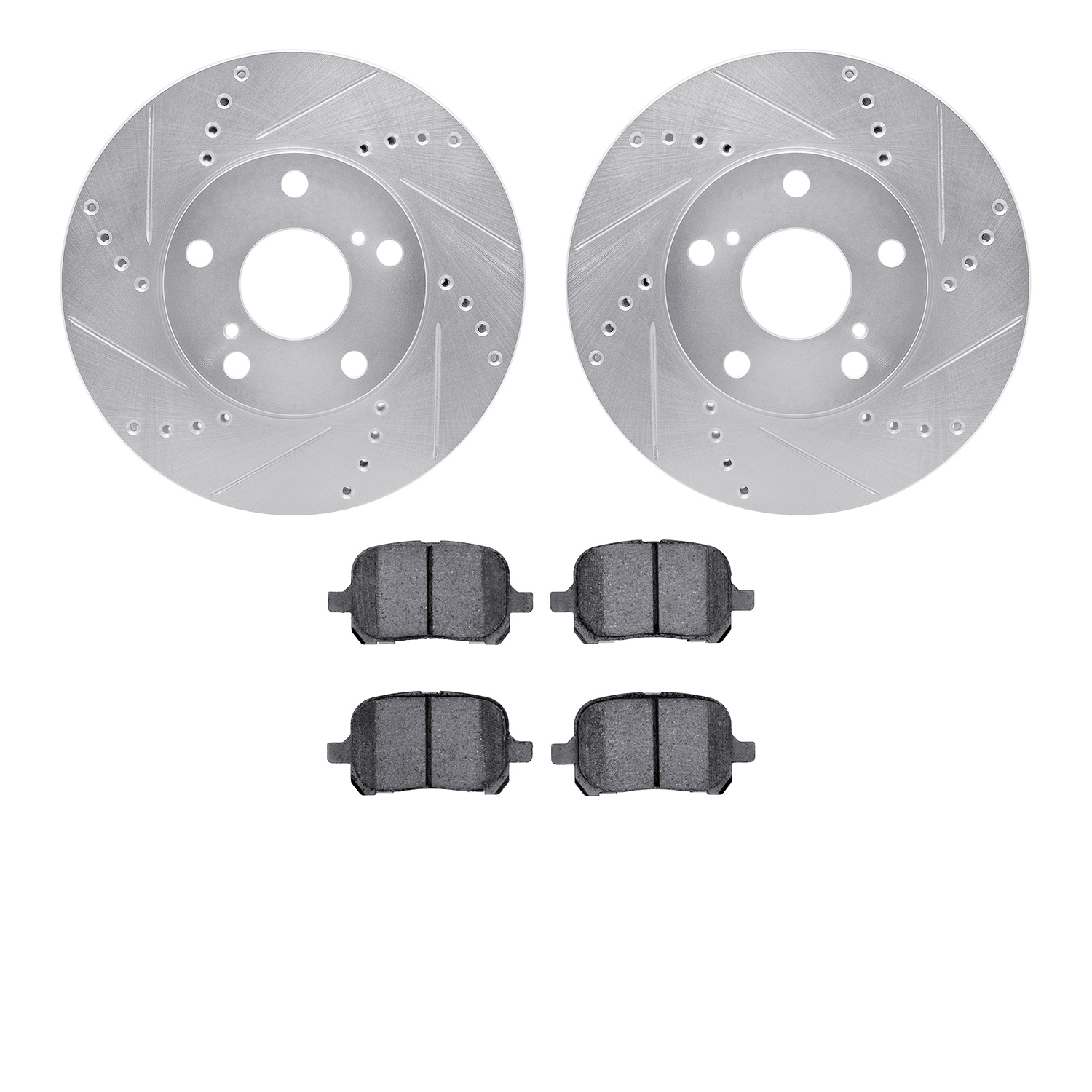 7502-76040 Drilled/Slotted Brake Rotors w/5000 Advanced Brake Pads Kit [Silver], 1997-2004 Lexus/Toyota/Scion, Position: Front