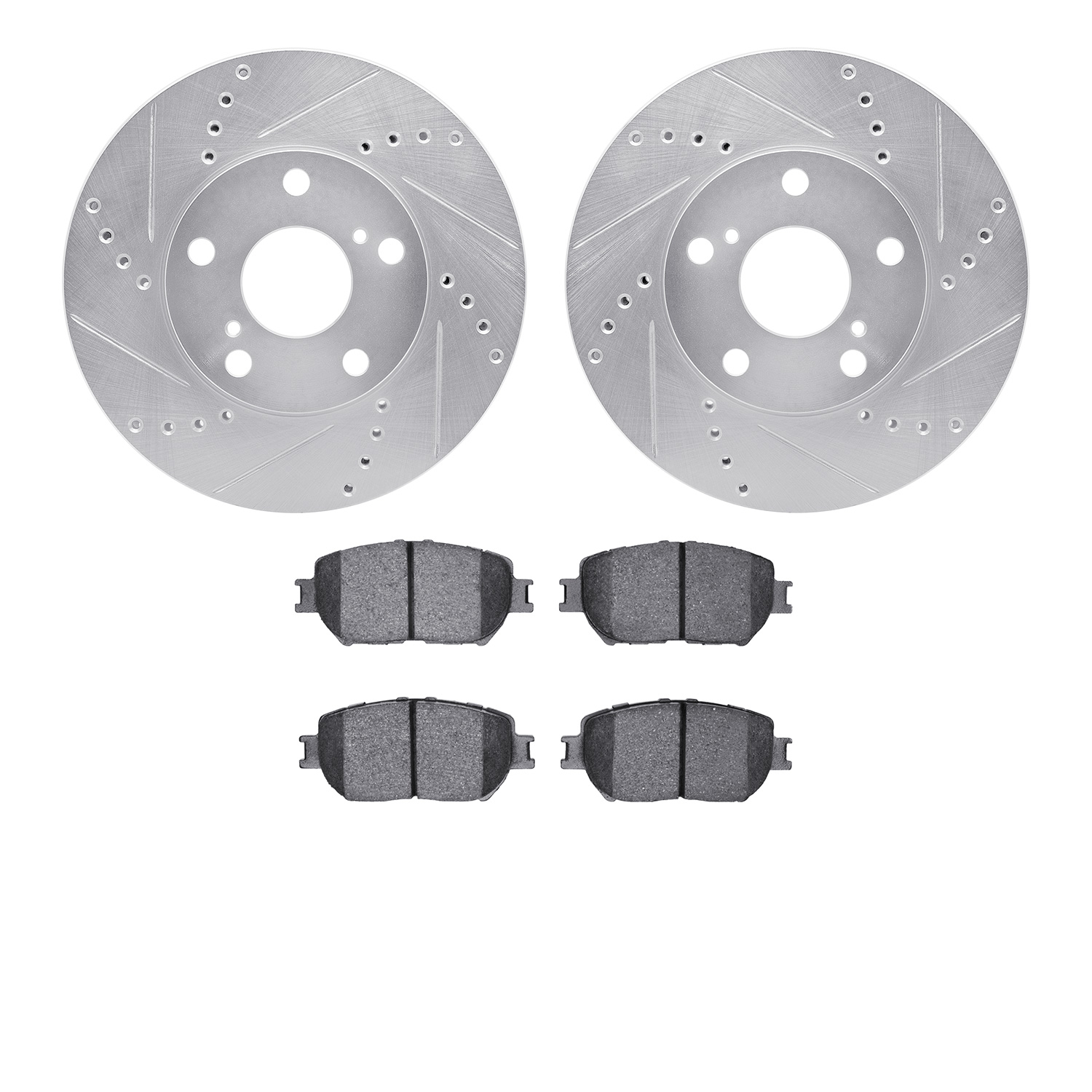 7502-76041 Drilled/Slotted Brake Rotors w/5000 Advanced Brake Pads Kit [Silver], 2002-2006 Lexus/Toyota/Scion, Position: Front