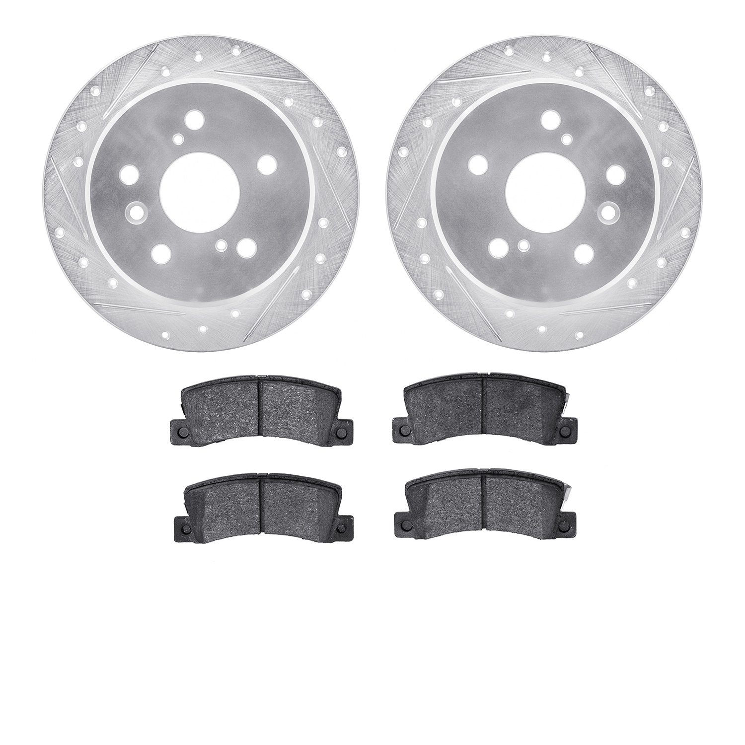 7502-76042 Drilled/Slotted Brake Rotors w/5000 Advanced Brake Pads Kit [Silver], 1992-1999 Lexus/Toyota/Scion, Position: Rear