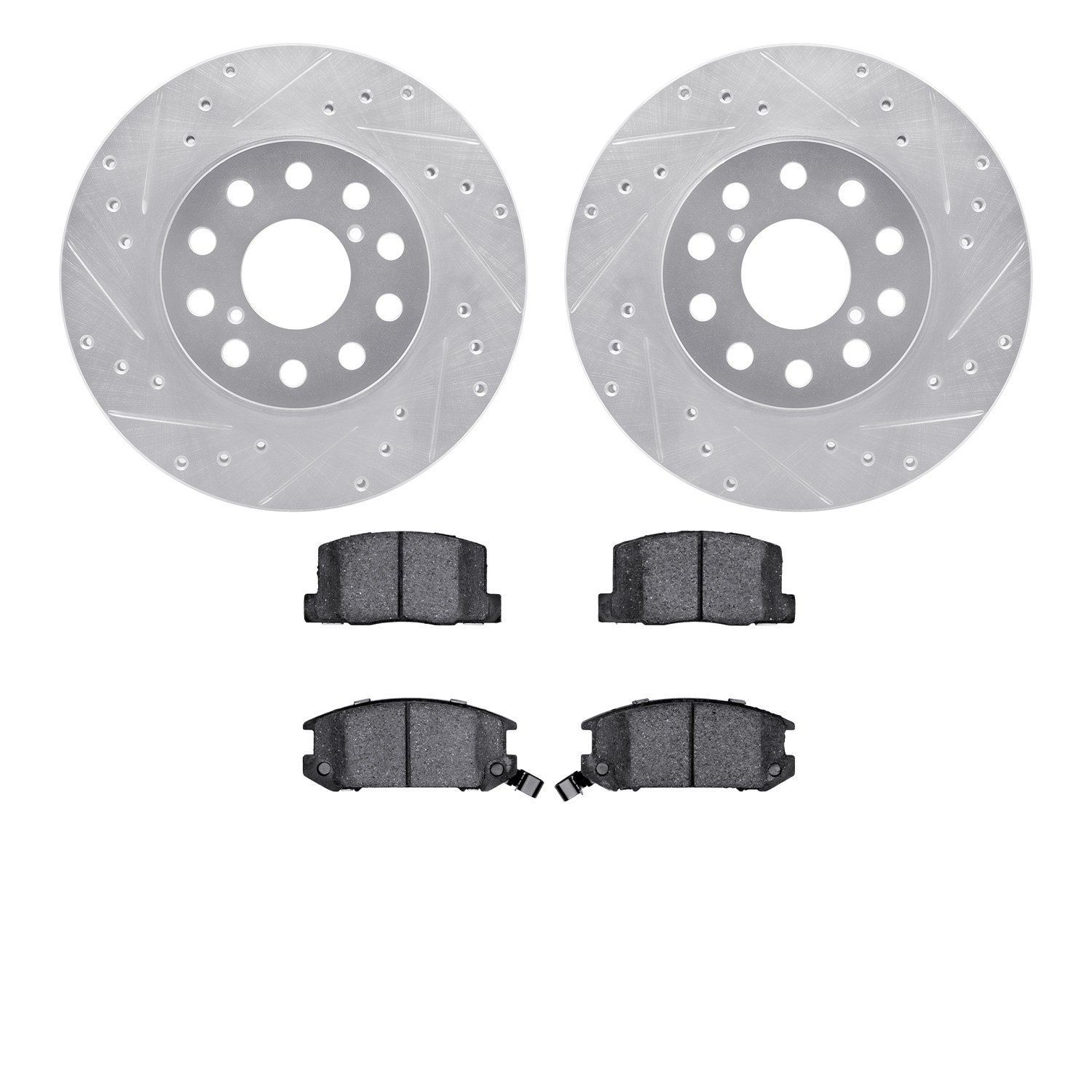 7502-76049 Drilled/Slotted Brake Rotors w/5000 Advanced Brake Pads Kit [Silver], 1992-1995 Lexus/Toyota/Scion, Position: Rear