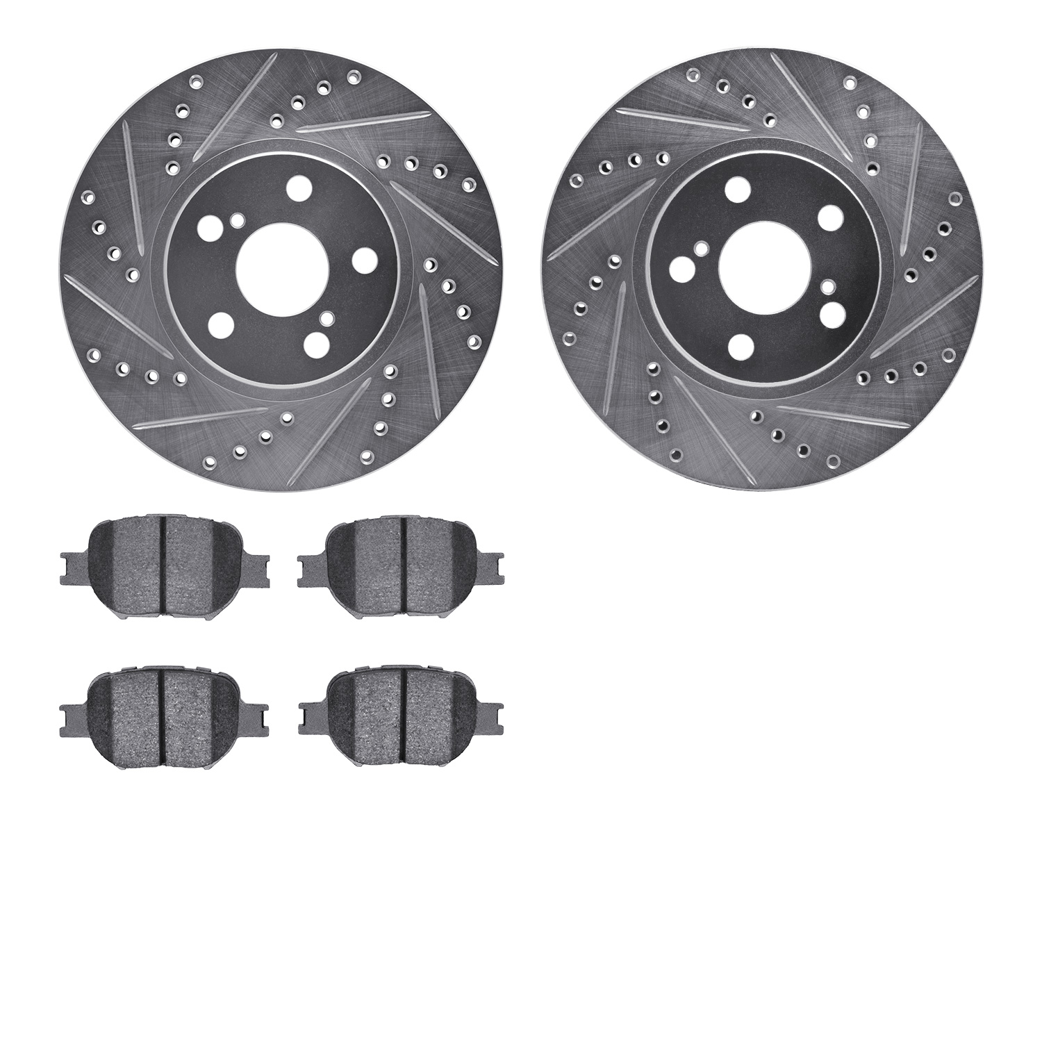 7502-76059 Drilled/Slotted Brake Rotors w/5000 Advanced Brake Pads Kit [Silver], 2000-2010 Lexus/Toyota/Scion, Position: Front