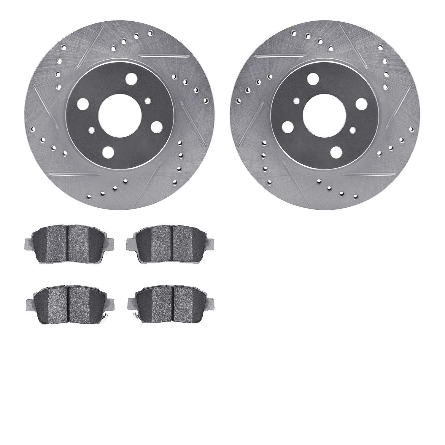 7502-76066 Drilled/Slotted Brake Rotors w/5000 Advanced Brake Pads Kit [Silver], 2000-2005 Lexus/Toyota/Scion, Position: Front