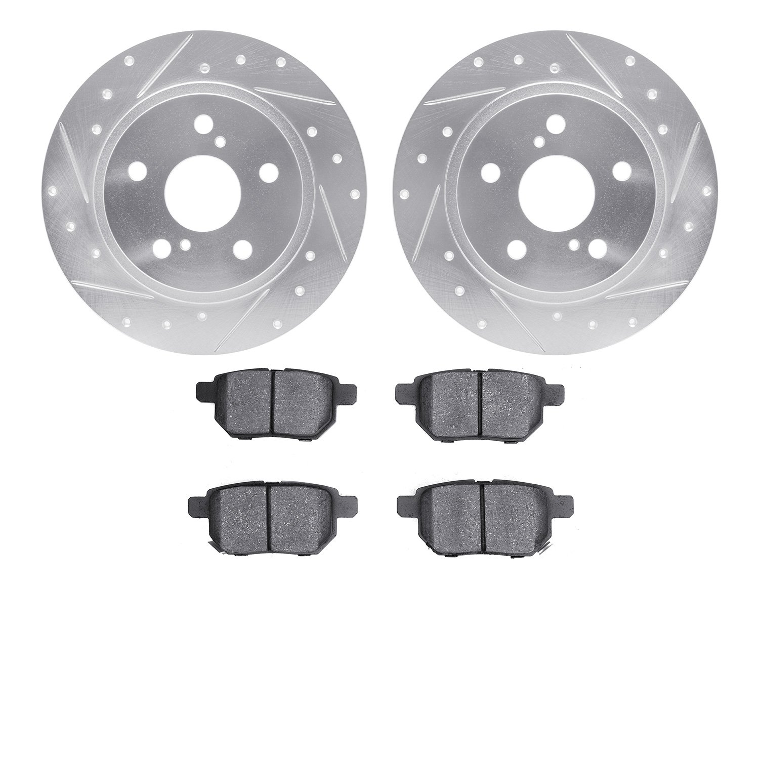 7502-76086 Drilled/Slotted Brake Rotors w/5000 Advanced Brake Pads Kit [Silver], 2008-2018 Multiple Makes/Models, Position: Rear