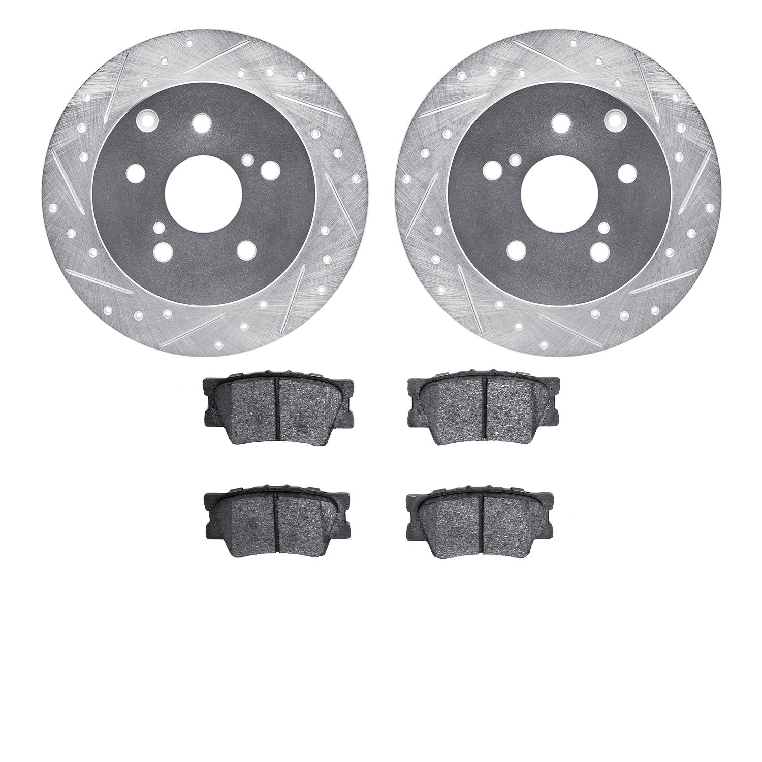 7502-76088 Drilled/Slotted Brake Rotors w/5000 Advanced Brake Pads Kit [Silver], 2009-2013 Multiple Makes/Models, Position: Rear