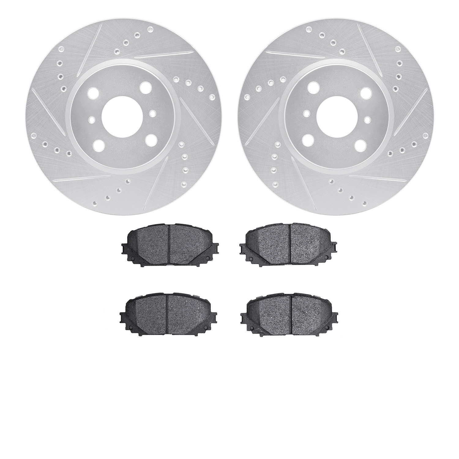 7502-76091 Drilled/Slotted Brake Rotors w/5000 Advanced Brake Pads Kit [Silver], 2012-2018 Lexus/Toyota/Scion, Position: Front