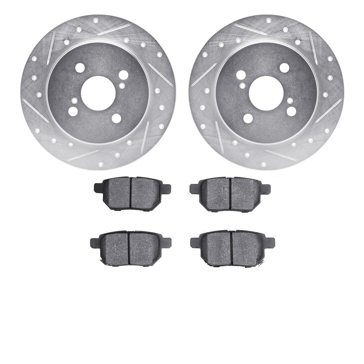 7502-76093 Drilled/Slotted Brake Rotors w/5000 Advanced Brake Pads Kit [Silver], 2012-2018 Lexus/Toyota/Scion, Position: Rear