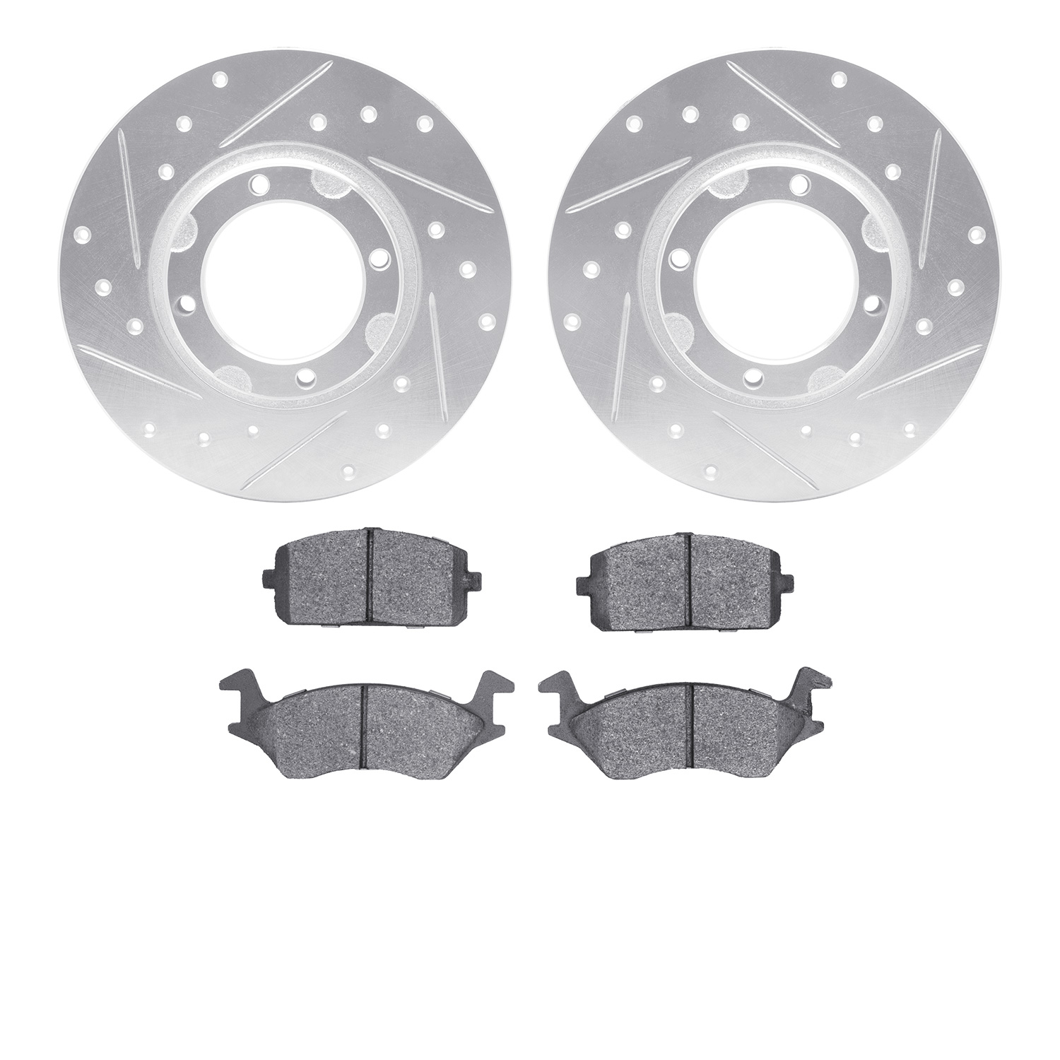 7502-76105 Drilled/Slotted Brake Rotors w/5000 Advanced Brake Pads Kit [Silver], 1980-1982 Lexus/Toyota/Scion, Position: Front