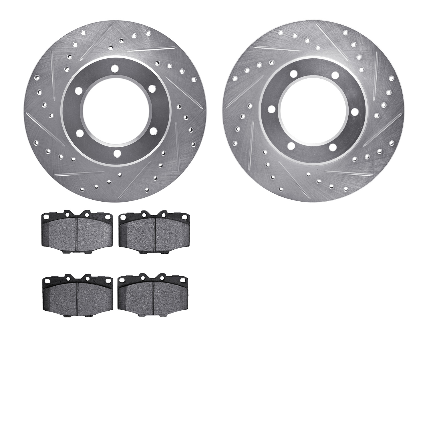 7502-76112 Drilled/Slotted Brake Rotors w/5000 Advanced Brake Pads Kit [Silver], 1986-1988 Lexus/Toyota/Scion, Position: Front