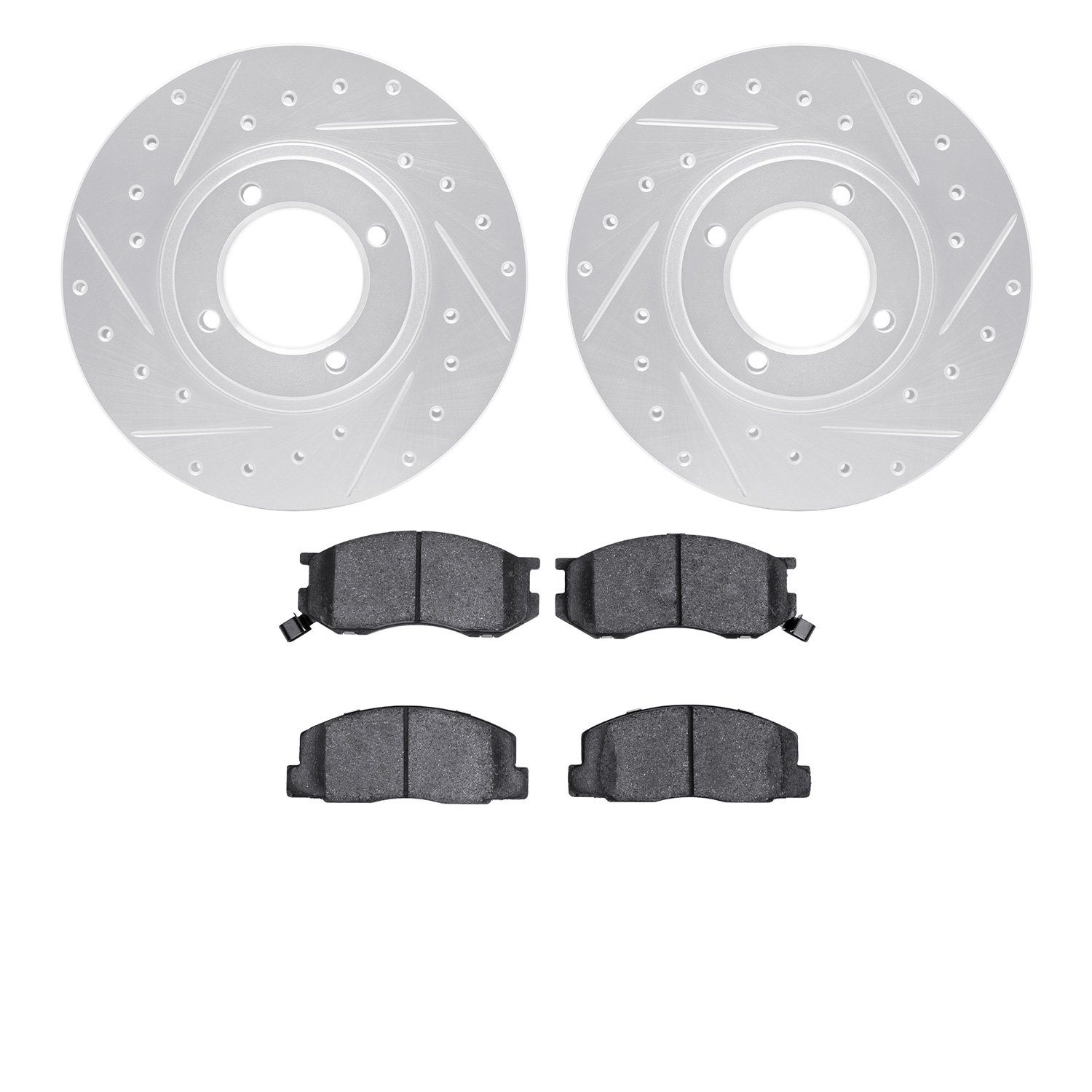 7502-76115 Drilled/Slotted Brake Rotors w/5000 Advanced Brake Pads Kit [Silver], 1986-1989 Lexus/Toyota/Scion, Position: Front