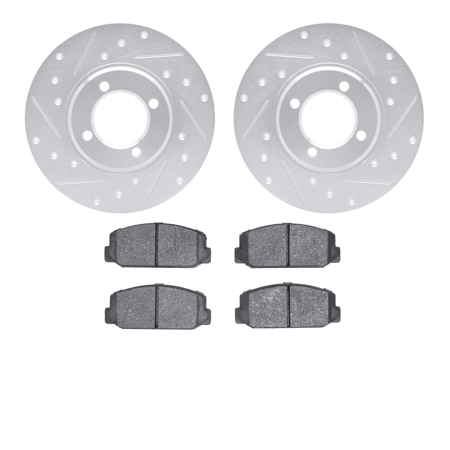 7502-76118 Drilled/Slotted Brake Rotors w/5000 Advanced Brake Pads Kit [Silver], 1970-1979 Lexus/Toyota/Scion, Position: Front