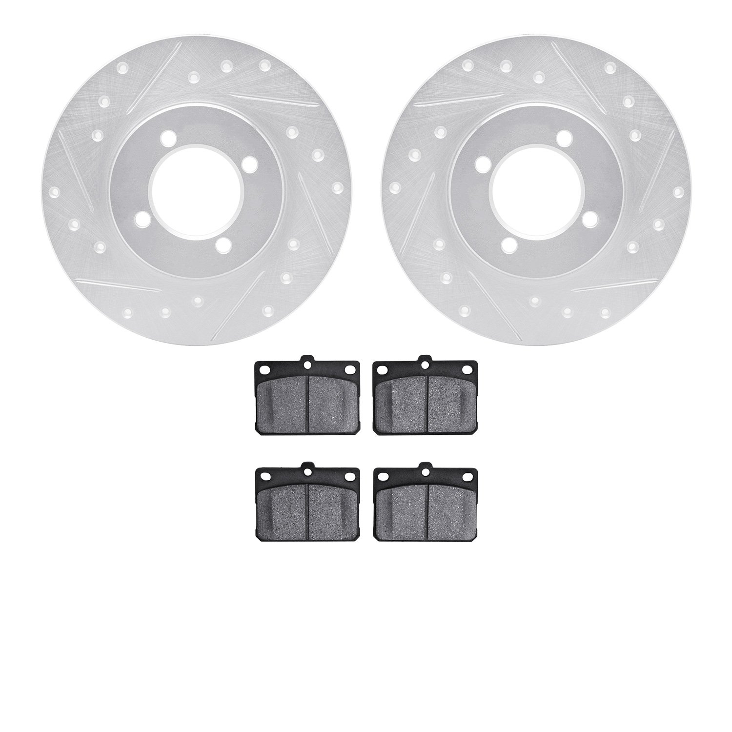 7502-76123 Drilled/Slotted Brake Rotors w/5000 Advanced Brake Pads Kit [Silver], 1980-1983 Lexus/Toyota/Scion, Position: Front