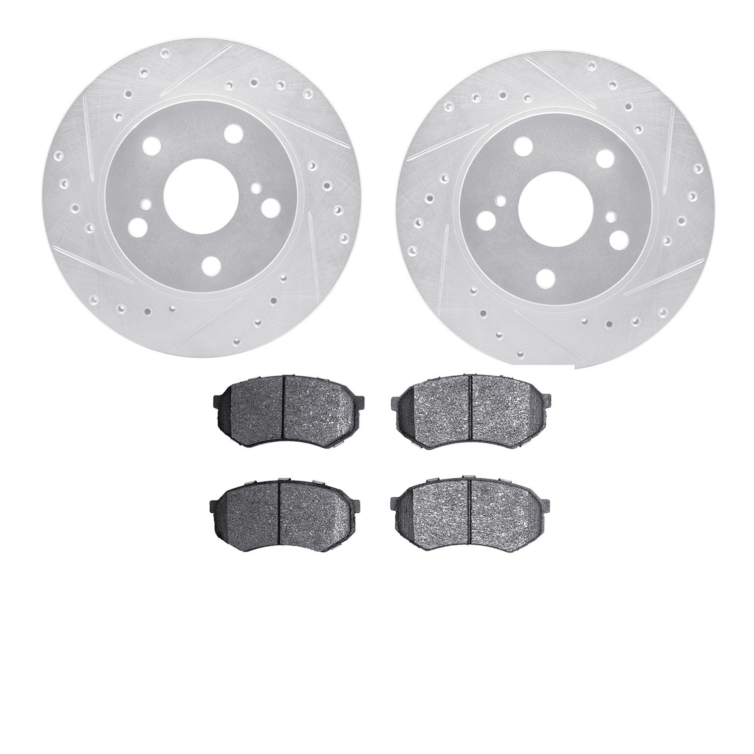 7502-76124 Drilled/Slotted Brake Rotors w/5000 Advanced Brake Pads Kit [Silver], 1989-1992 Lexus/Toyota/Scion, Position: Front