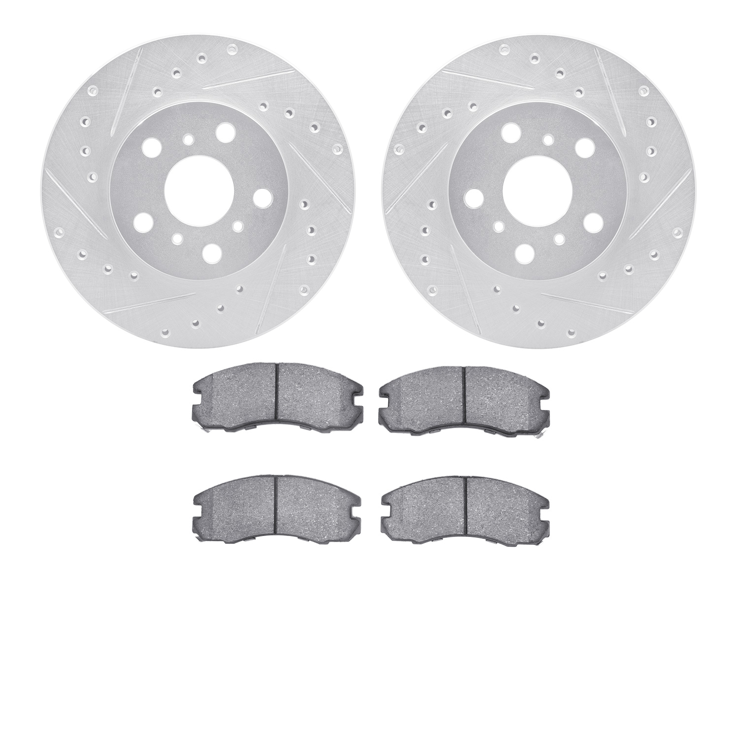 7502-76128 Drilled/Slotted Brake Rotors w/5000 Advanced Brake Pads Kit [Silver], 1988-1989 Lexus/Toyota/Scion, Position: Front