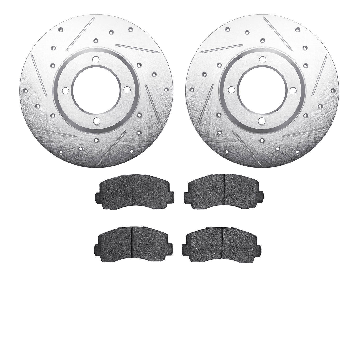 7502-76135 Drilled/Slotted Brake Rotors w/5000 Advanced Brake Pads Kit [Silver], 1979-1981 Lexus/Toyota/Scion, Position: Front