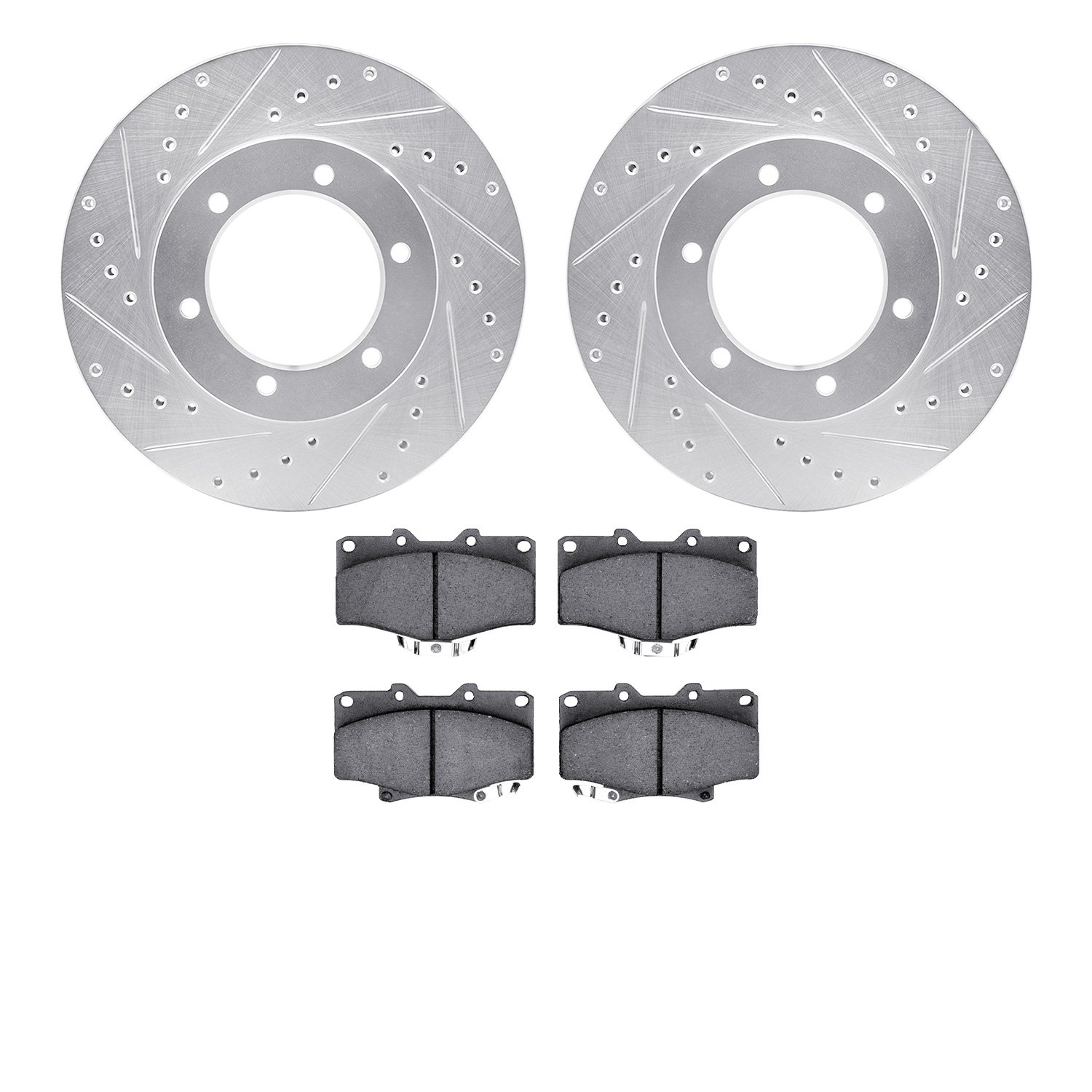 7502-76137 Drilled/Slotted Brake Rotors w/5000 Advanced Brake Pads Kit [Silver], 1991-1998 Lexus/Toyota/Scion, Position: Front