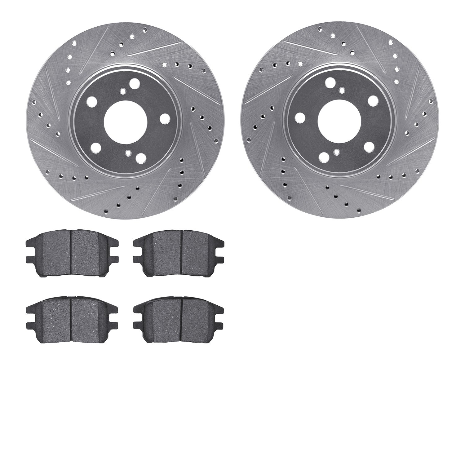 7502-76143 Drilled/Slotted Brake Rotors w/5000 Advanced Brake Pads Kit [Silver], 2002-2003 Lexus/Toyota/Scion, Position: Front