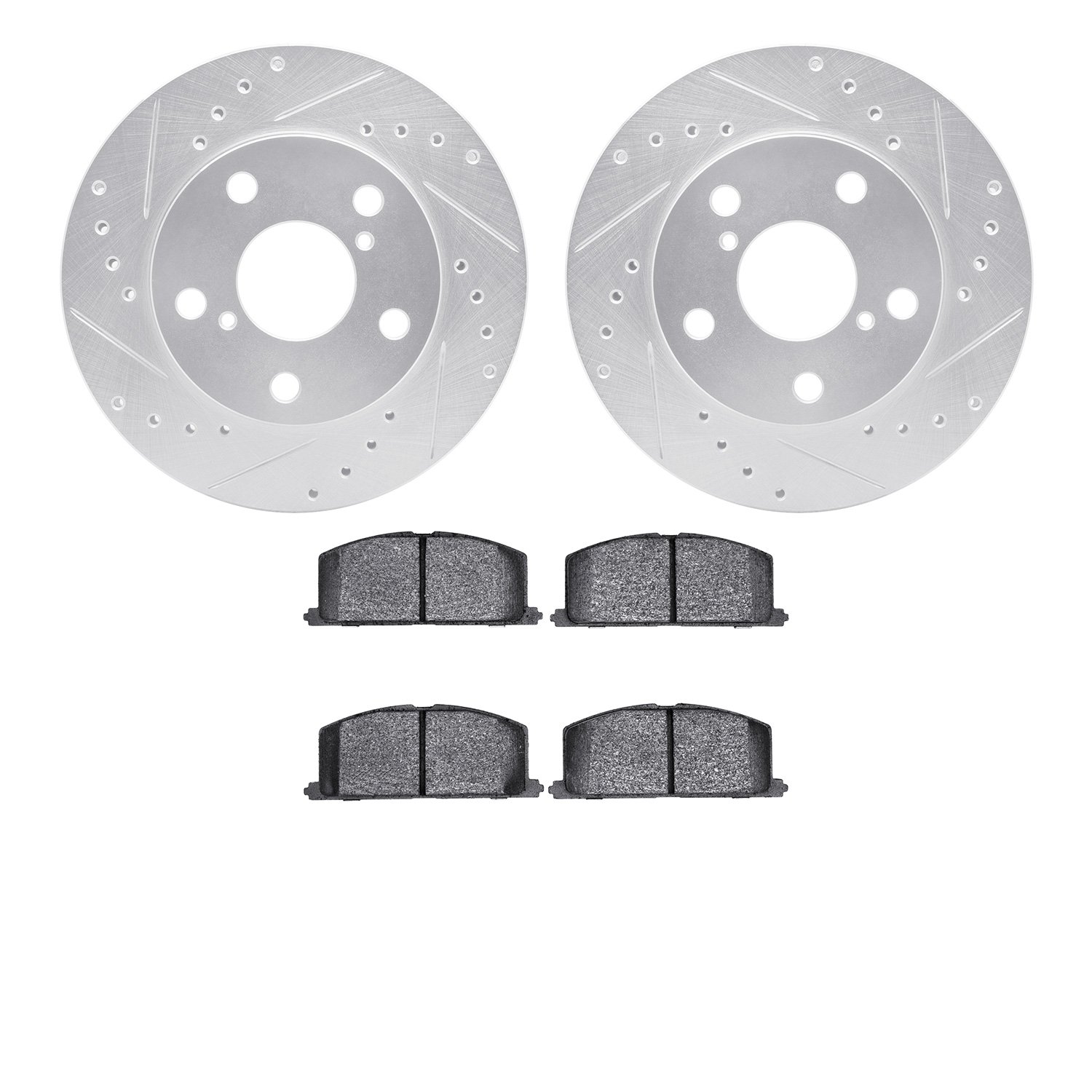 7502-76148 Drilled/Slotted Brake Rotors w/5000 Advanced Brake Pads Kit [Silver], 1991-1995 Lexus/Toyota/Scion, Position: Front