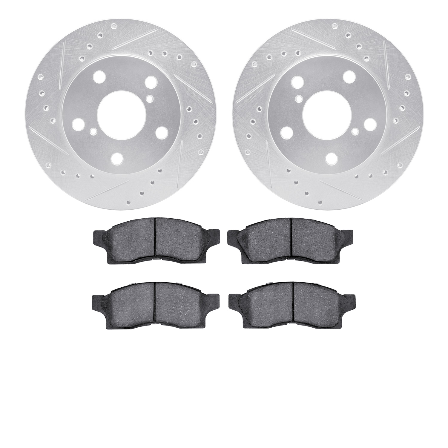7502-76149 Drilled/Slotted Brake Rotors w/5000 Advanced Brake Pads Kit [Silver], 1991-1991 Lexus/Toyota/Scion, Position: Front