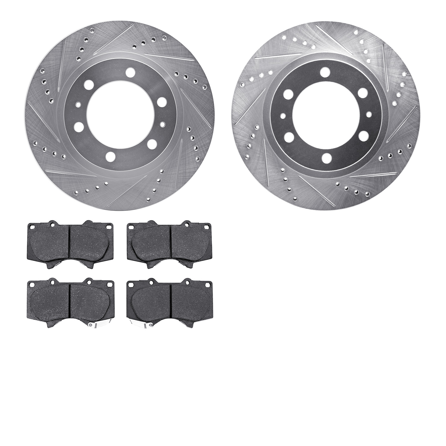 7502-76154 Drilled/Slotted Brake Rotors w/5000 Advanced Brake Pads Kit [Silver], Fits Select Lexus/Toyota/Scion, Position: Front