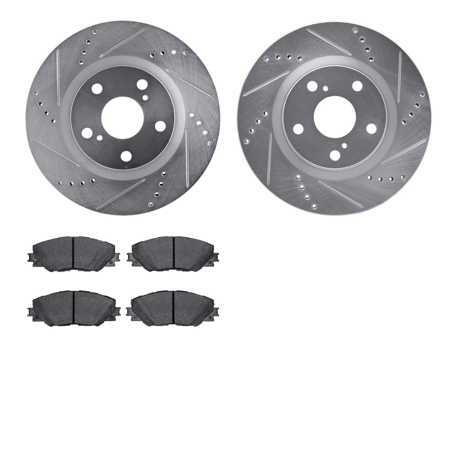 7502-76159 Drilled/Slotted Brake Rotors w/5000 Advanced Brake Pads Kit [Silver], 2006-2020 Multiple Makes/Models, Position: Fron
