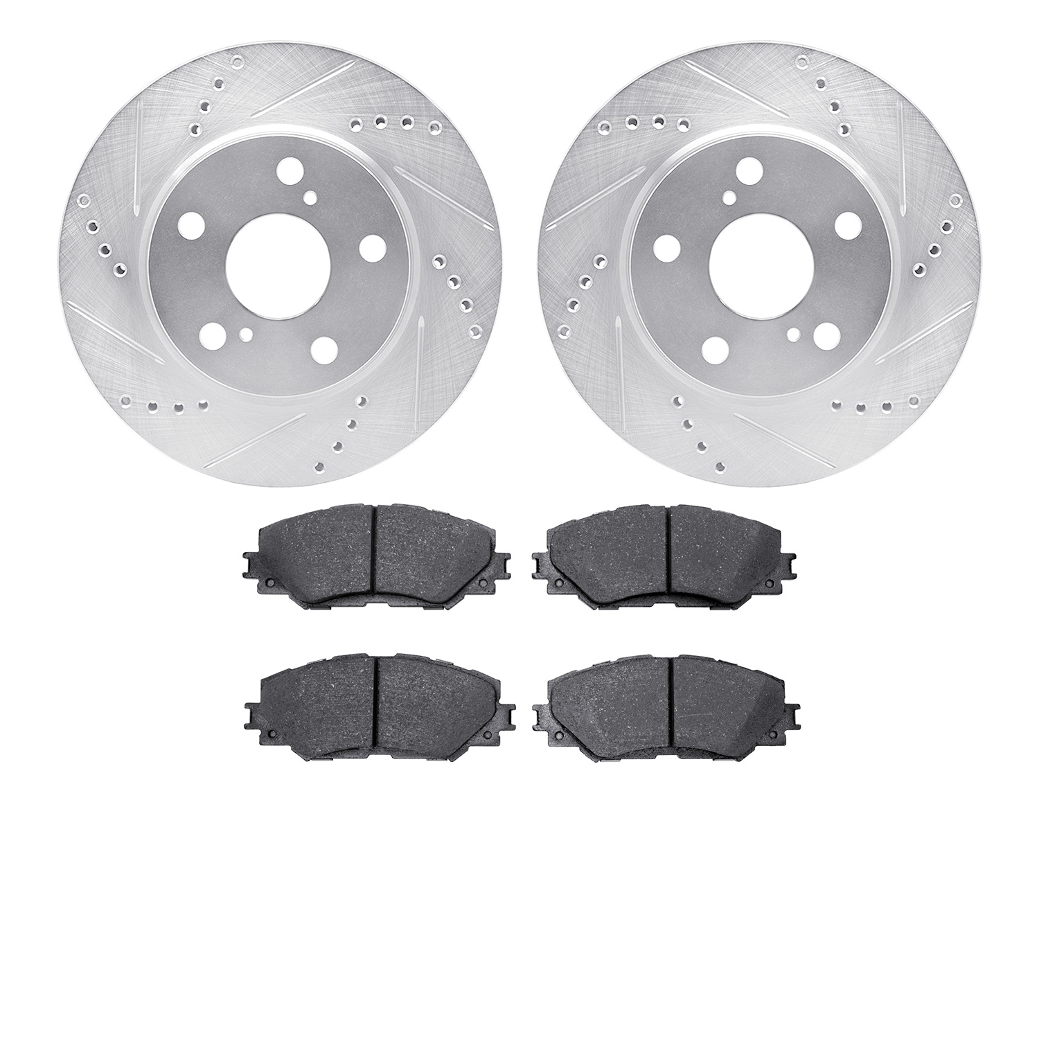 7502-76164 Drilled/Slotted Brake Rotors w/5000 Advanced Brake Pads Kit [Silver], 2006-2018 Multiple Makes/Models, Position: Fron