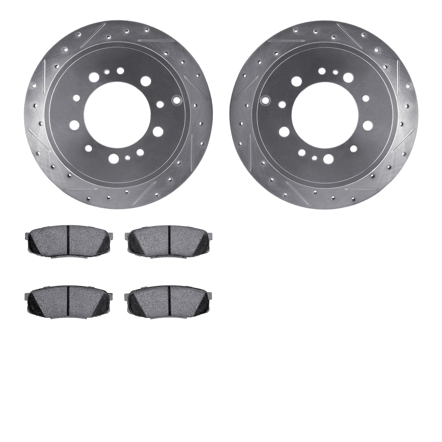 7502-76166 Drilled/Slotted Brake Rotors w/5000 Advanced Brake Pads Kit [Silver], Fits Select Lexus/Toyota/Scion, Position: Rear