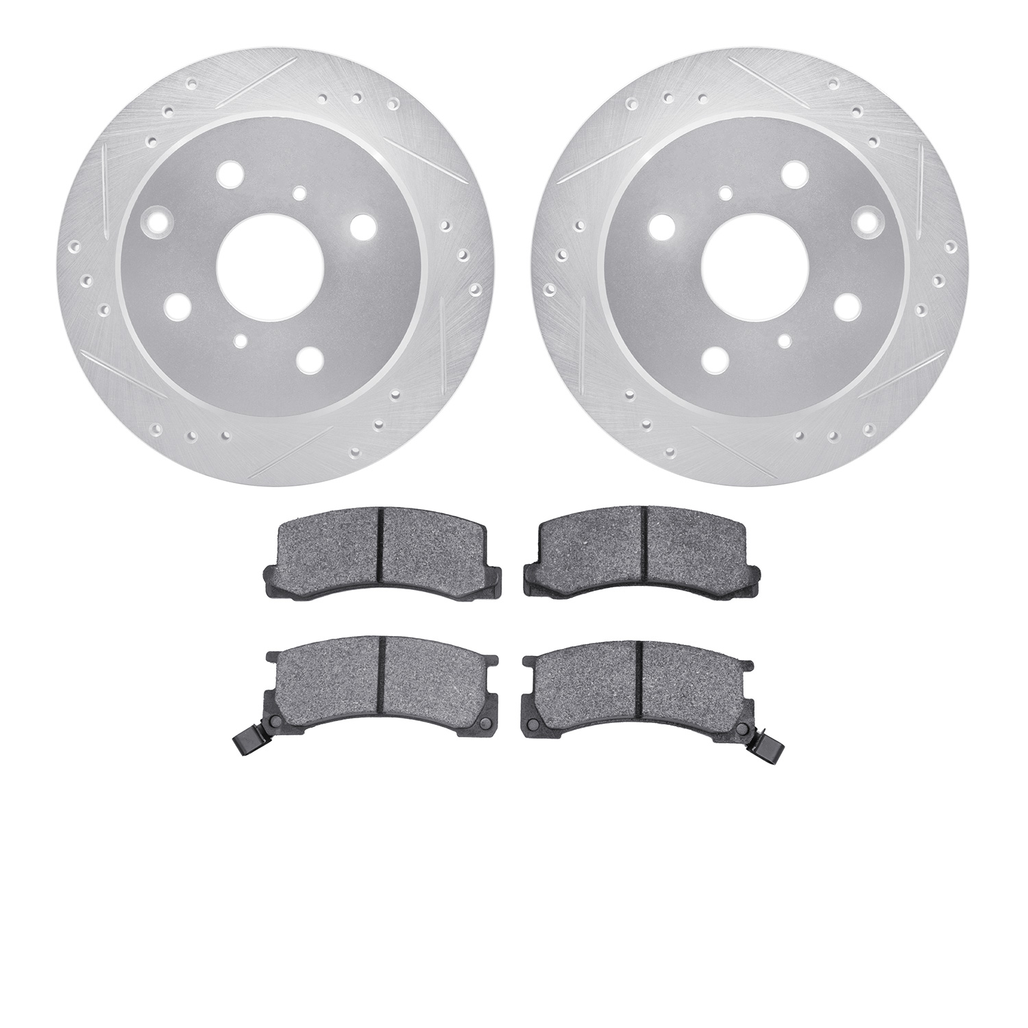 7502-76168 Drilled/Slotted Brake Rotors w/5000 Advanced Brake Pads Kit [Silver], 1982-1985 Lexus/Toyota/Scion, Position: Rear