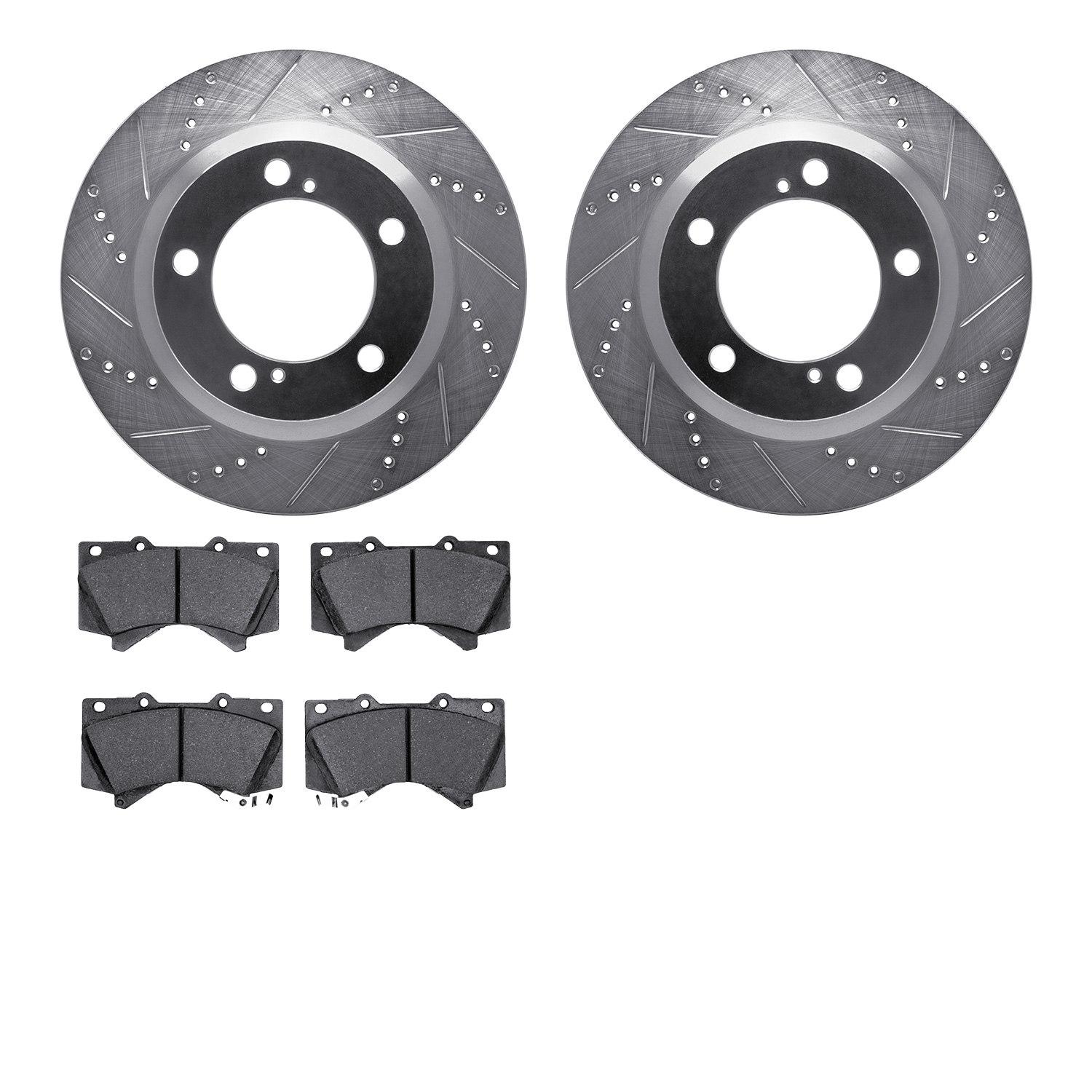 7502-76172 Drilled/Slotted Brake Rotors w/5000 Advanced Brake Pads Kit [Silver], 2008-2021 Lexus/Toyota/Scion, Position: Front