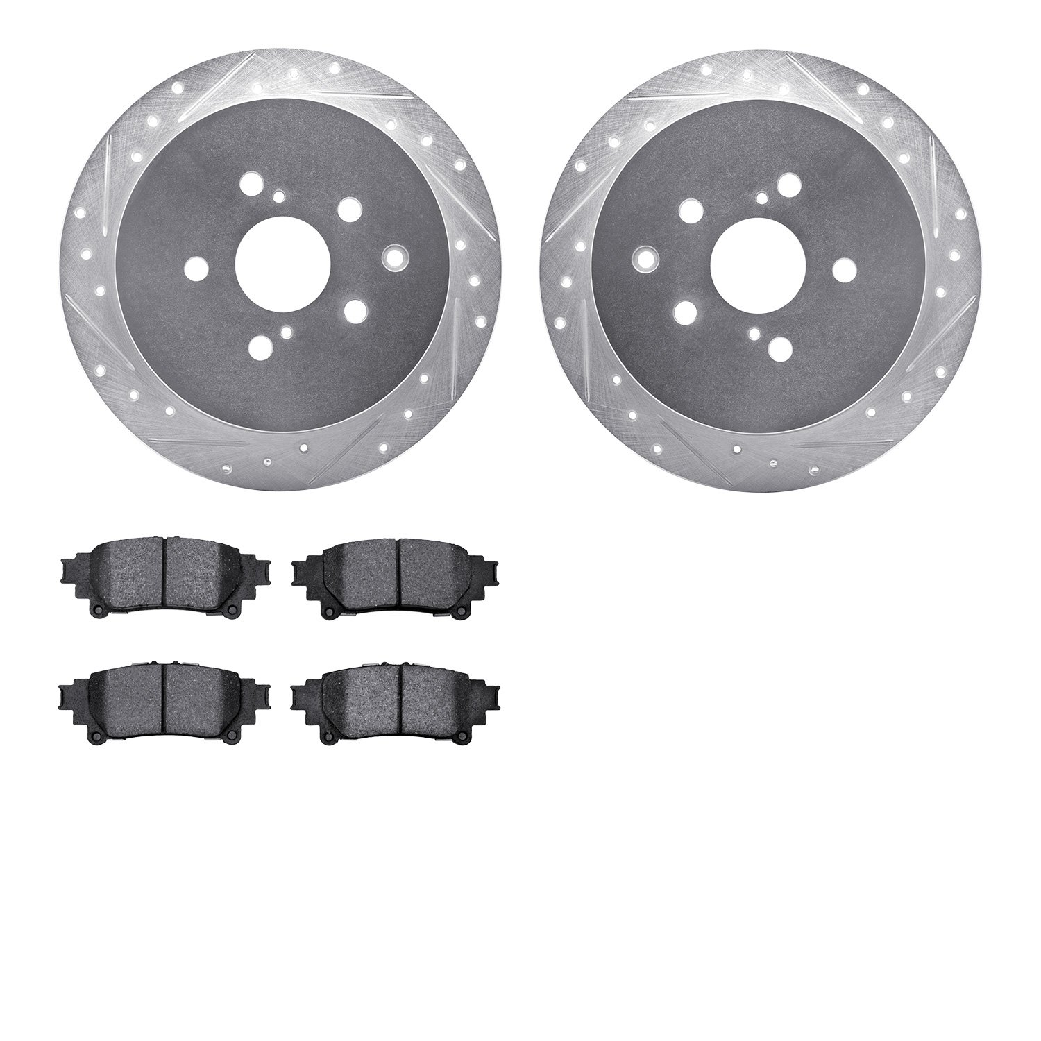 7502-76173 Drilled/Slotted Brake Rotors w/5000 Advanced Brake Pads Kit [Silver], 2010-2020 Lexus/Toyota/Scion, Position: Rear