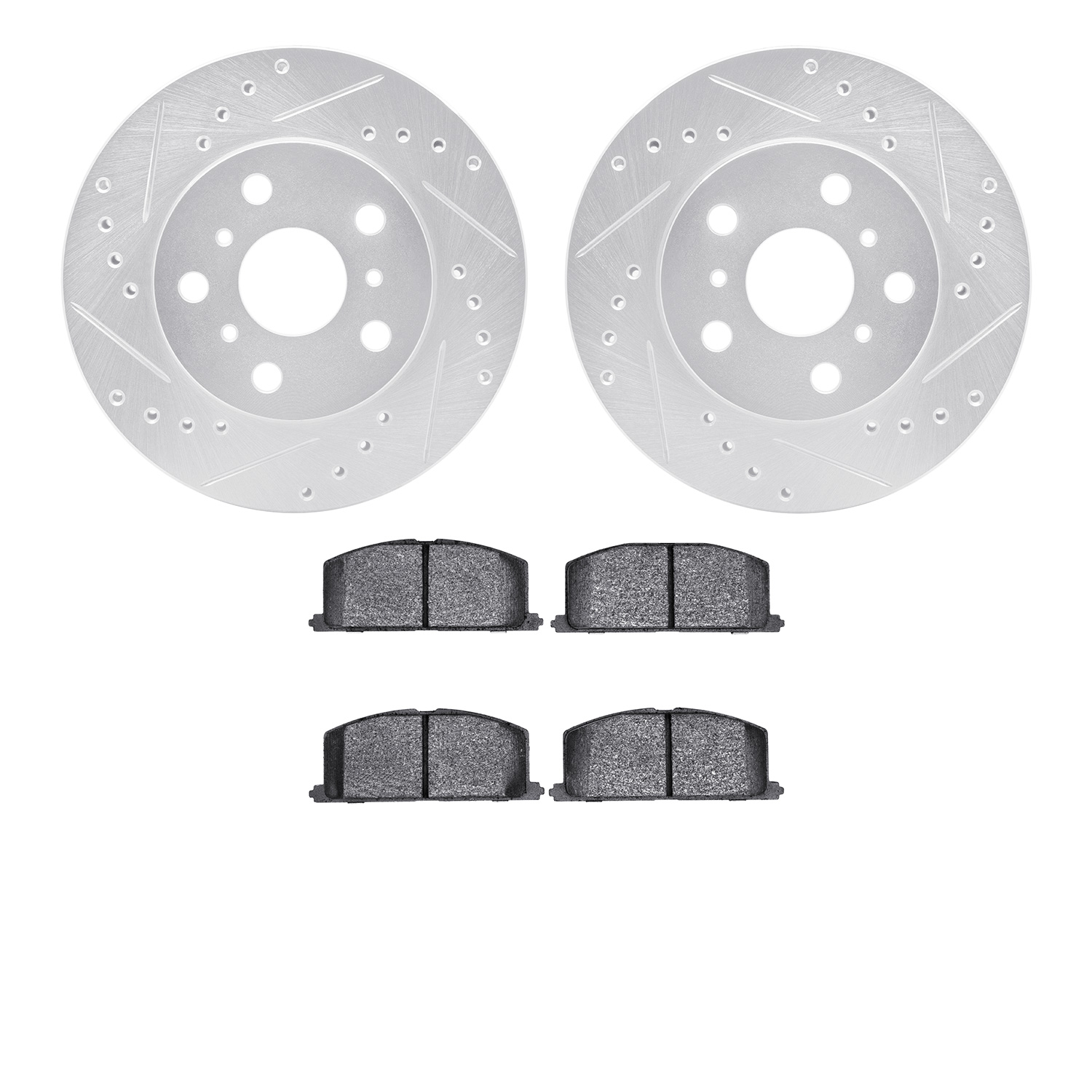 7502-76174 Drilled/Slotted Brake Rotors w/5000 Advanced Brake Pads Kit [Silver], 1983-1986 Lexus/Toyota/Scion, Position: Front