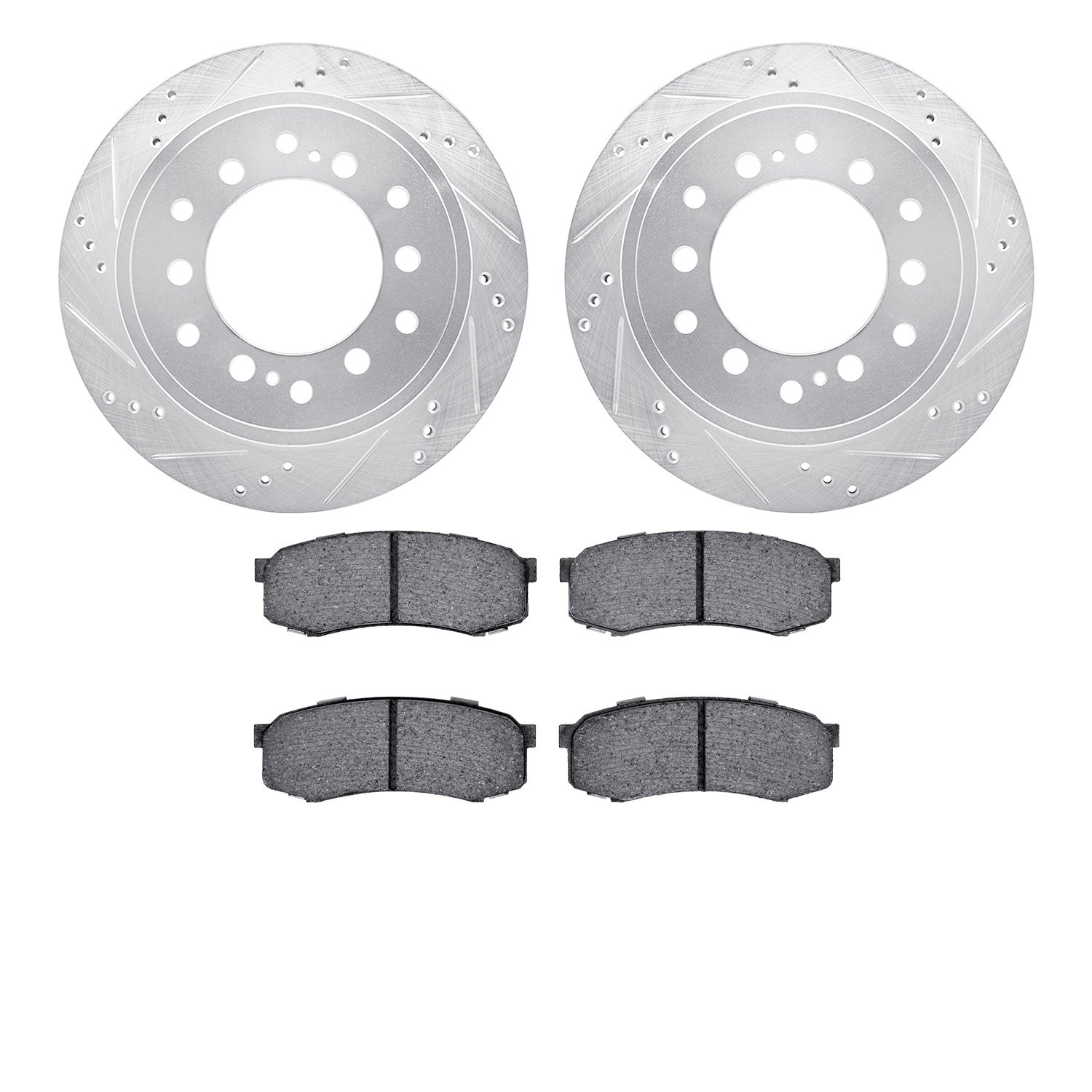 7502-76176 Drilled/Slotted Brake Rotors w/5000 Advanced Brake Pads Kit [Silver], Fits Select Lexus/Toyota/Scion, Position: Rear