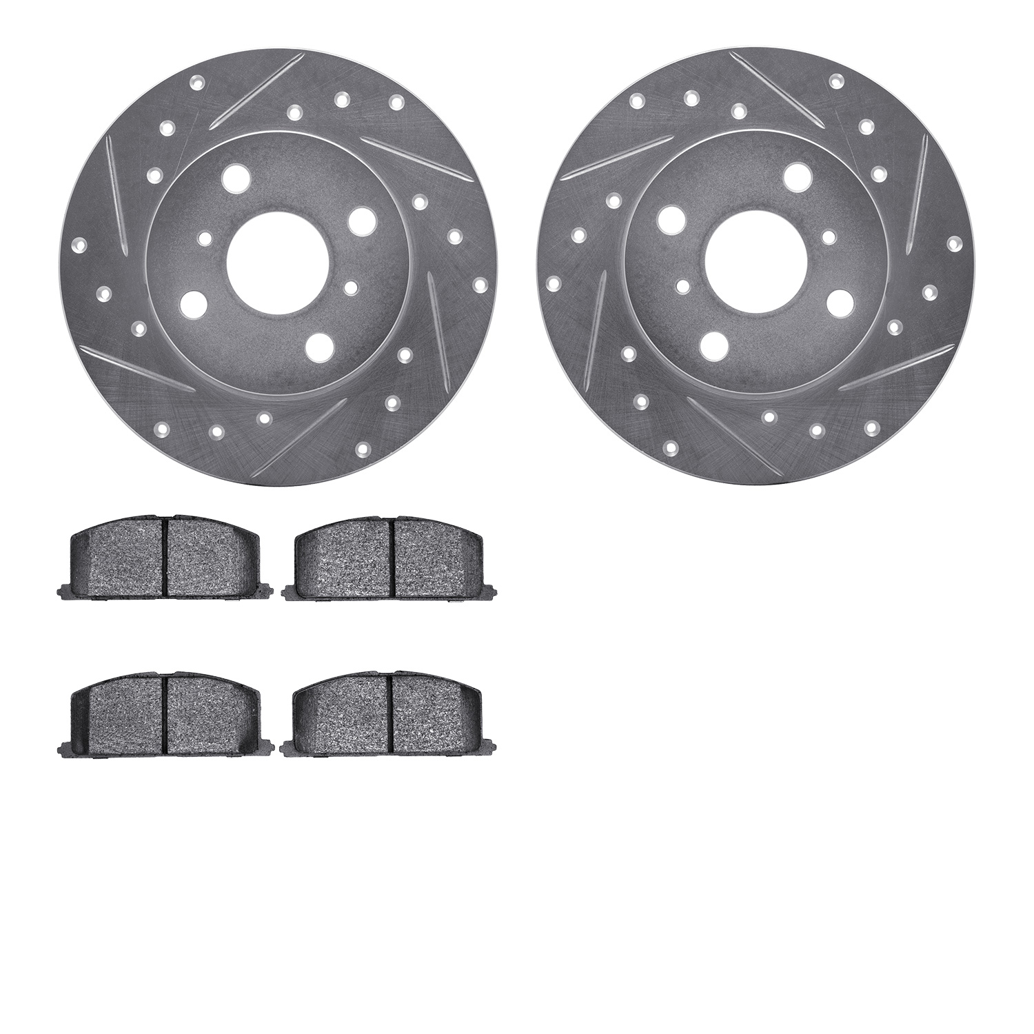 7502-76179 Drilled/Slotted Brake Rotors w/5000 Advanced Brake Pads Kit [Silver], 1983-1990 Lexus/Toyota/Scion, Position: Front