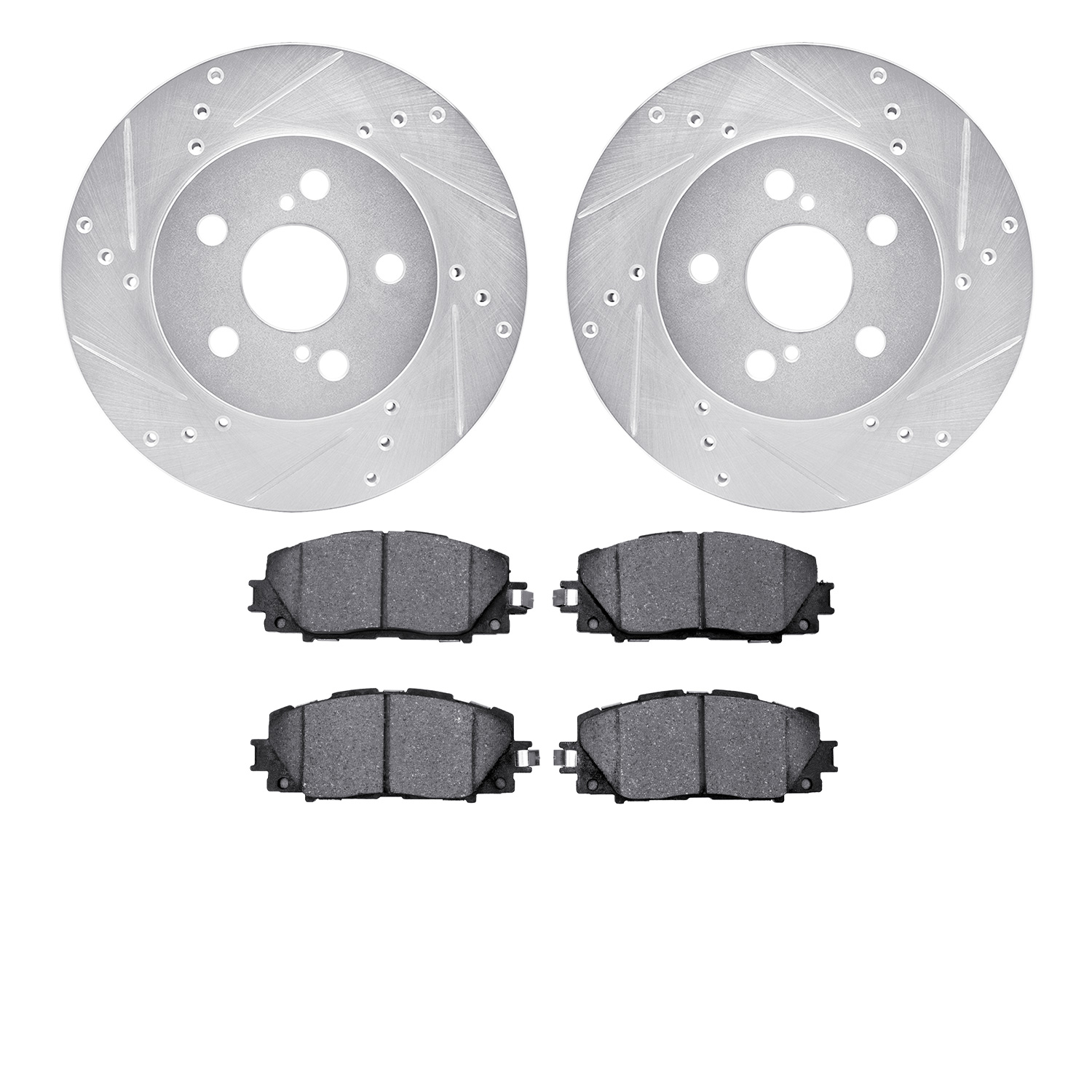 7502-76180 Drilled/Slotted Brake Rotors w/5000 Advanced Brake Pads Kit [Silver], Fits Select Lexus/Toyota/Scion, Position: Front