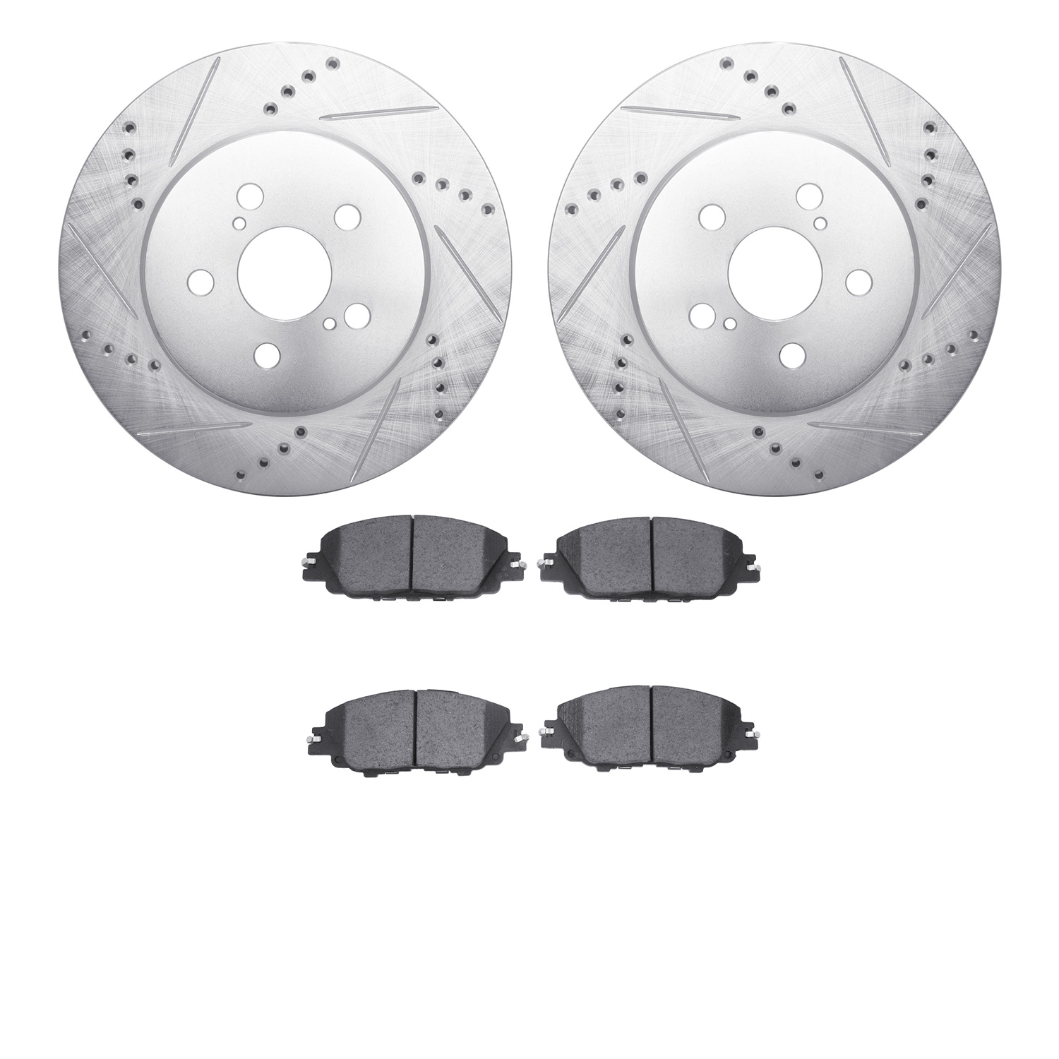 7502-76182 Drilled/Slotted Brake Rotors w/5000 Advanced Brake Pads Kit [Silver], Fits Select Lexus/Toyota/Scion, Position: Front