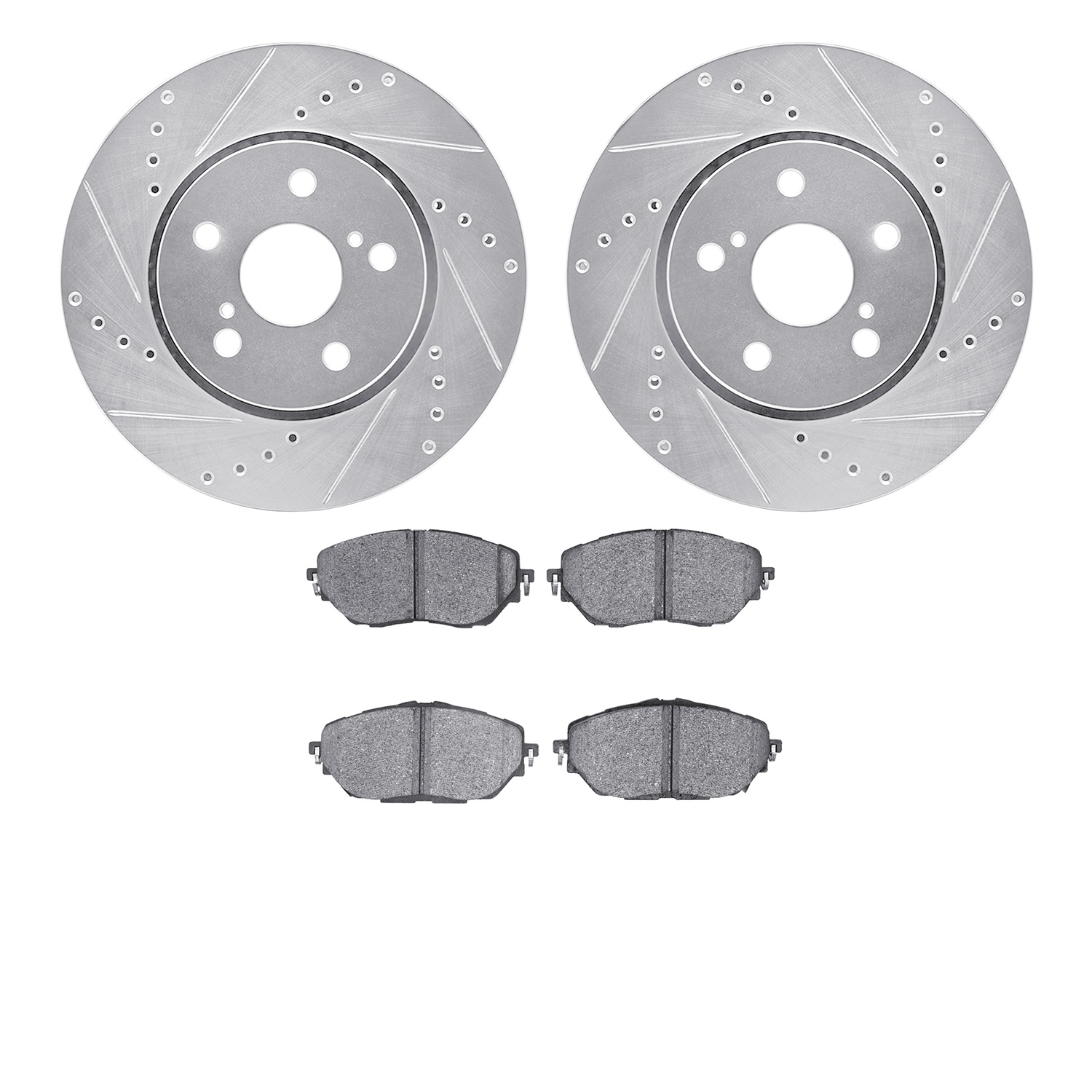 7502-76183 Drilled/Slotted Brake Rotors w/5000 Advanced Brake Pads Kit [Silver], Fits Select Lexus/Toyota/Scion, Position: Front