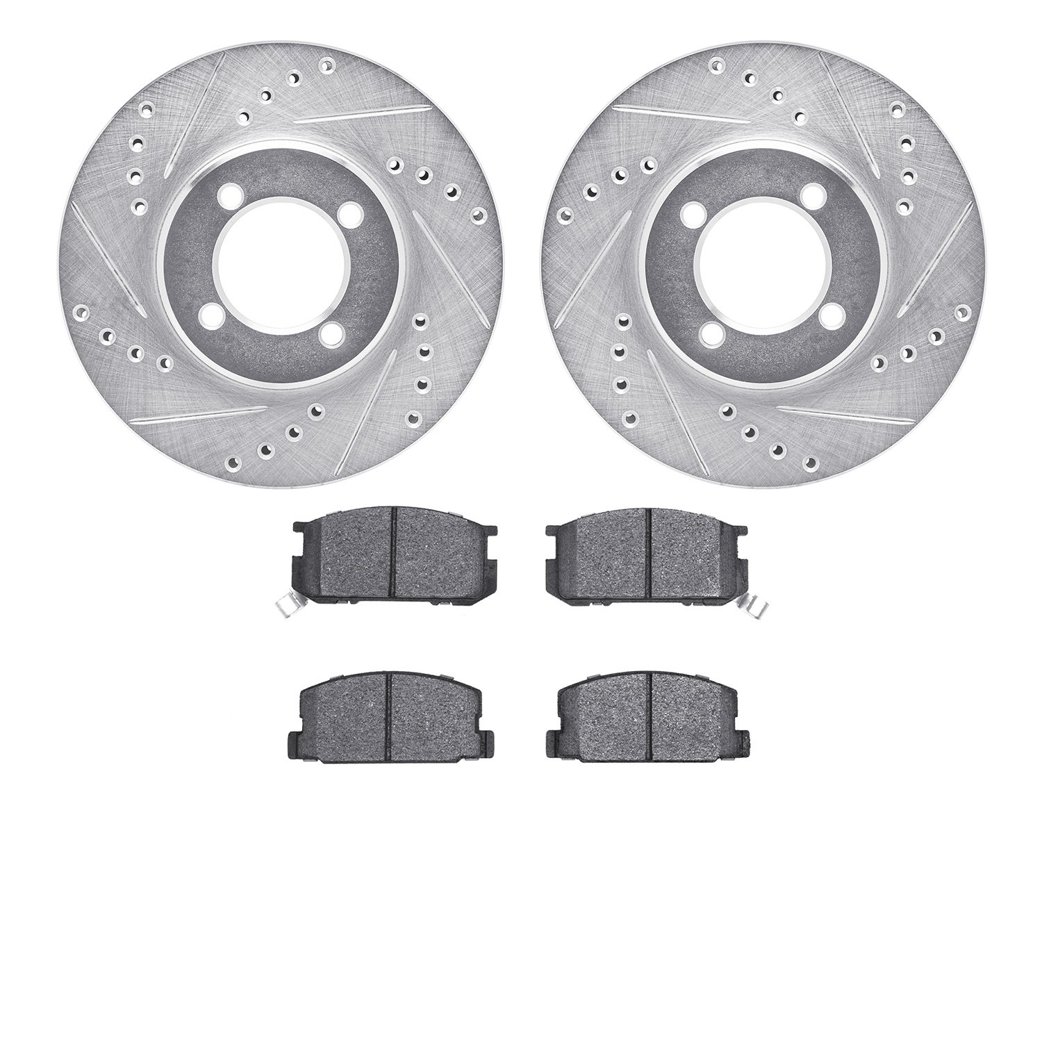 7502-76191 Drilled/Slotted Brake Rotors w/5000 Advanced Brake Pads Kit [Silver], 1984-1987 Lexus/Toyota/Scion, Position: Front