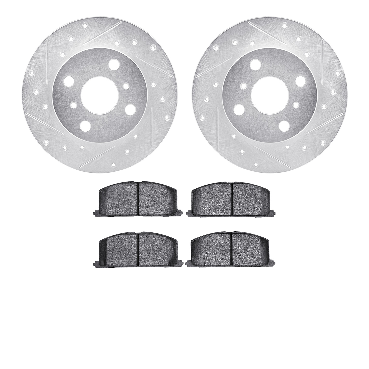7502-76200 Drilled/Slotted Brake Rotors w/5000 Advanced Brake Pads Kit [Silver], 1984-1988 Multiple Makes/Models, Position: Fron