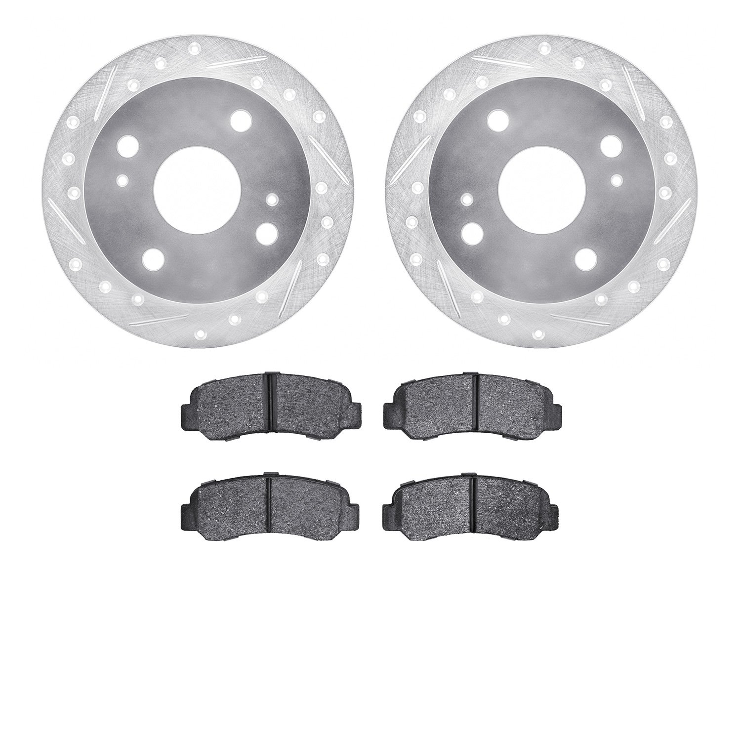 7502-76206 Drilled/Slotted Brake Rotors w/5000 Advanced Brake Pads Kit [Silver], 1985-1987 Lexus/Toyota/Scion, Position: Rear