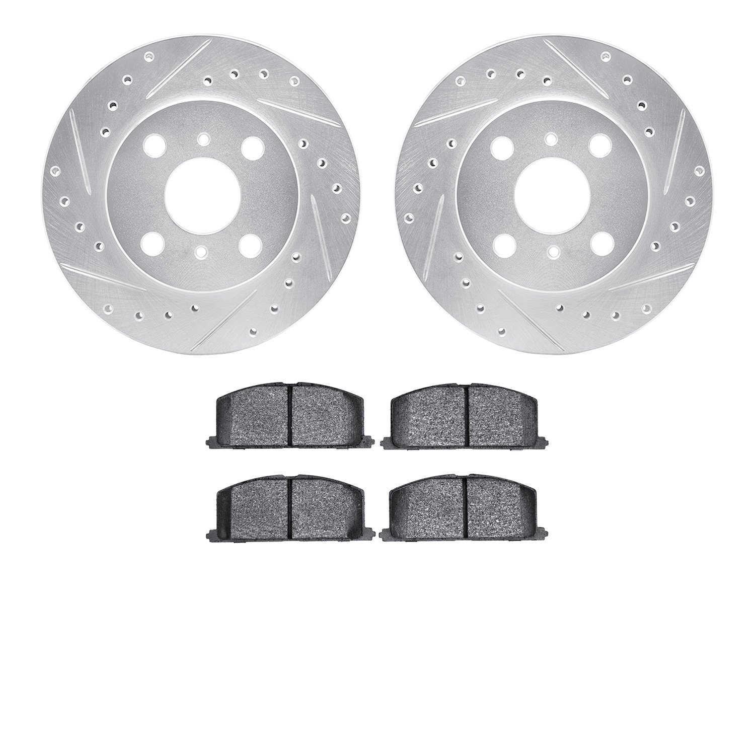 7502-76215 Drilled/Slotted Brake Rotors w/5000 Advanced Brake Pads Kit [Silver], 1986-1989 Lexus/Toyota/Scion, Position: Front