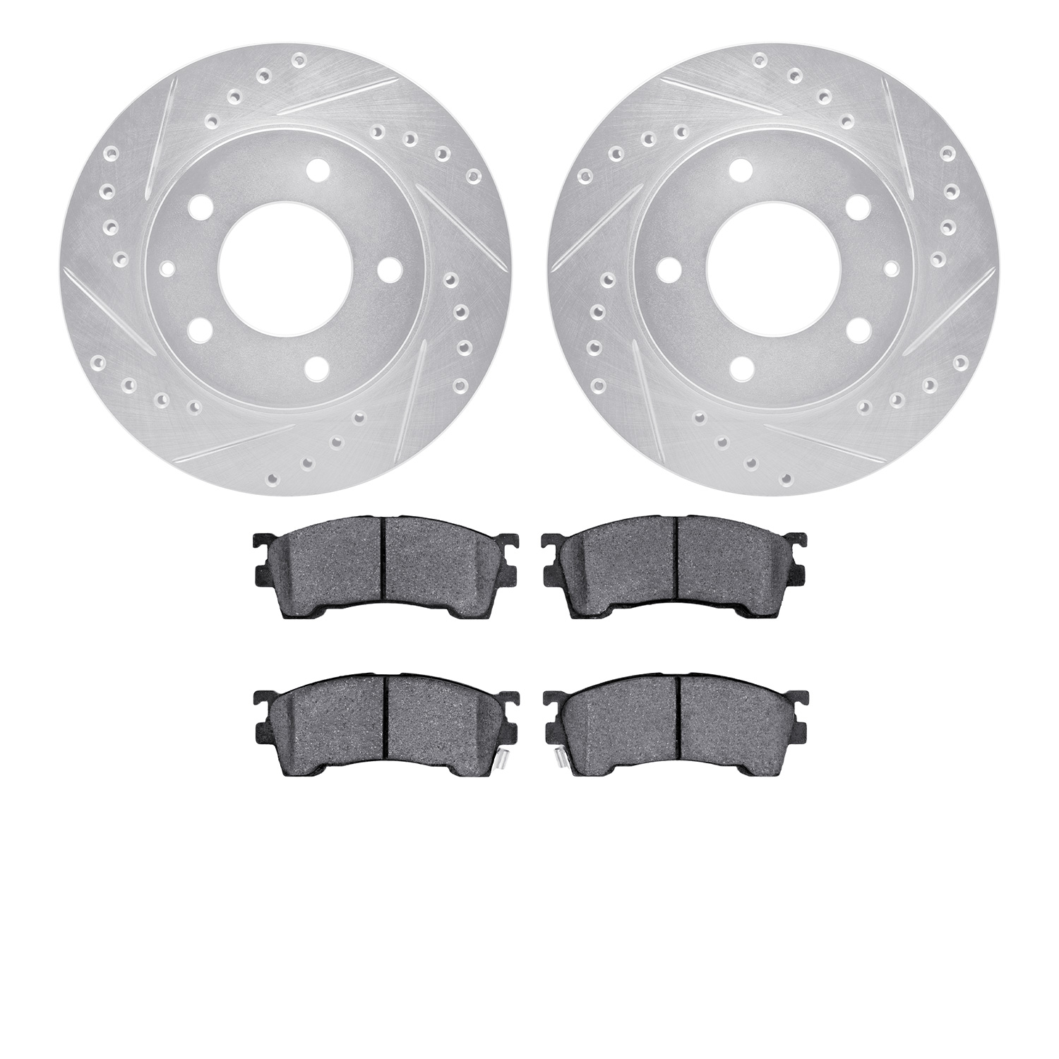 7502-80015 Drilled/Slotted Brake Rotors w/5000 Advanced Brake Pads Kit [Silver], 1998-2003 Ford/Lincoln/Mercury/Mazda, Position: